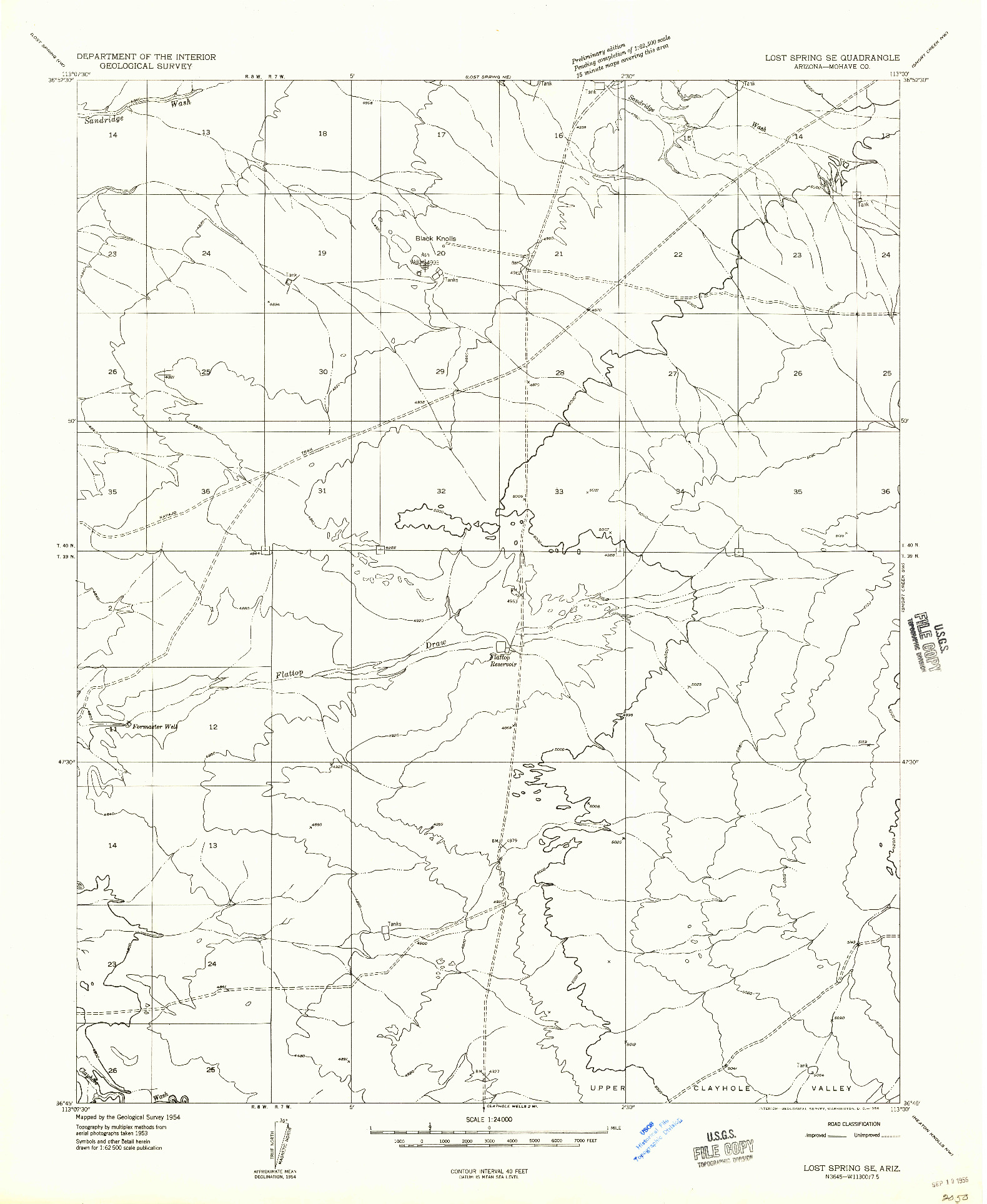 USGS 1:24000-SCALE QUADRANGLE FOR LOST SPRING SE, AZ 1954