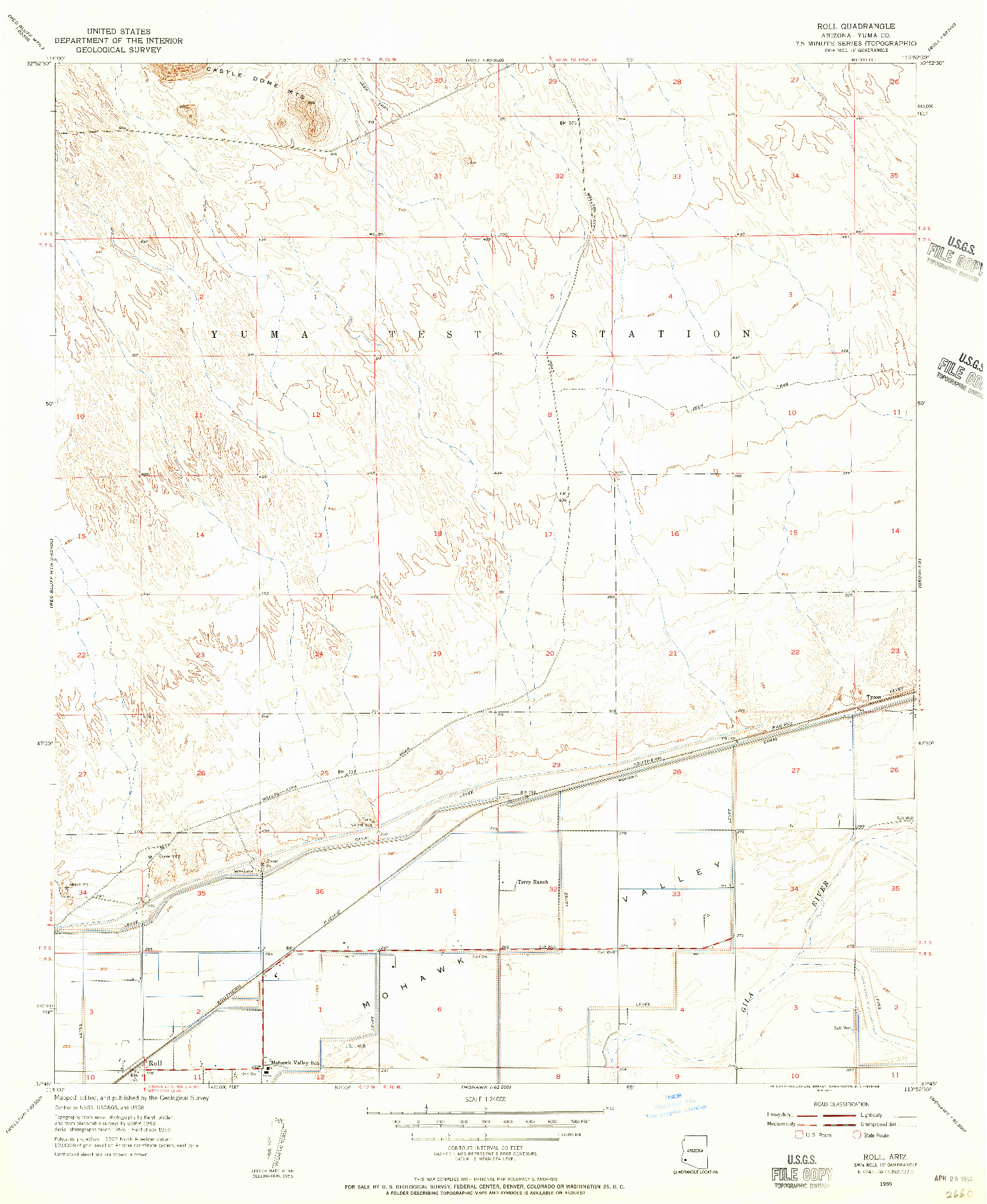 USGS 1:24000-SCALE QUADRANGLE FOR ROLL, AZ 1955
