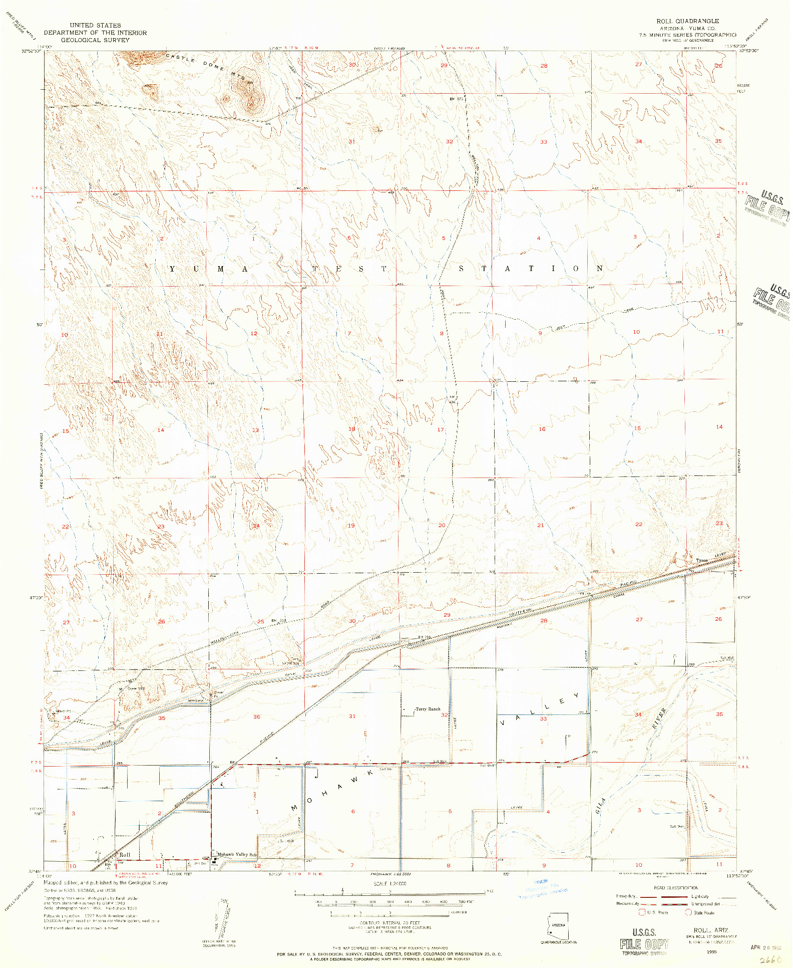 USGS 1:24000-SCALE QUADRANGLE FOR ROLL, AZ 1955
