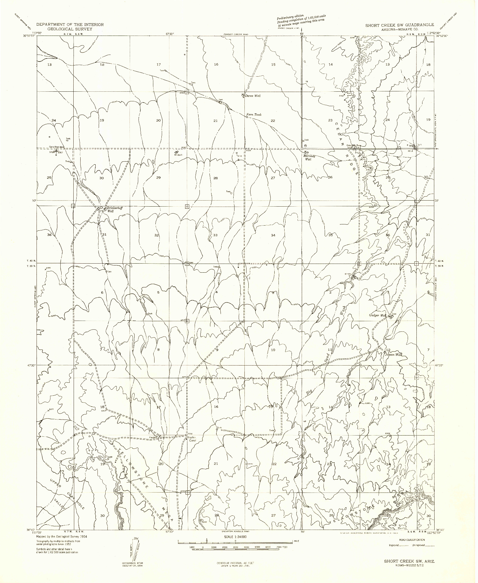 USGS 1:24000-SCALE QUADRANGLE FOR SHORT CREEK SW, AZ 1954