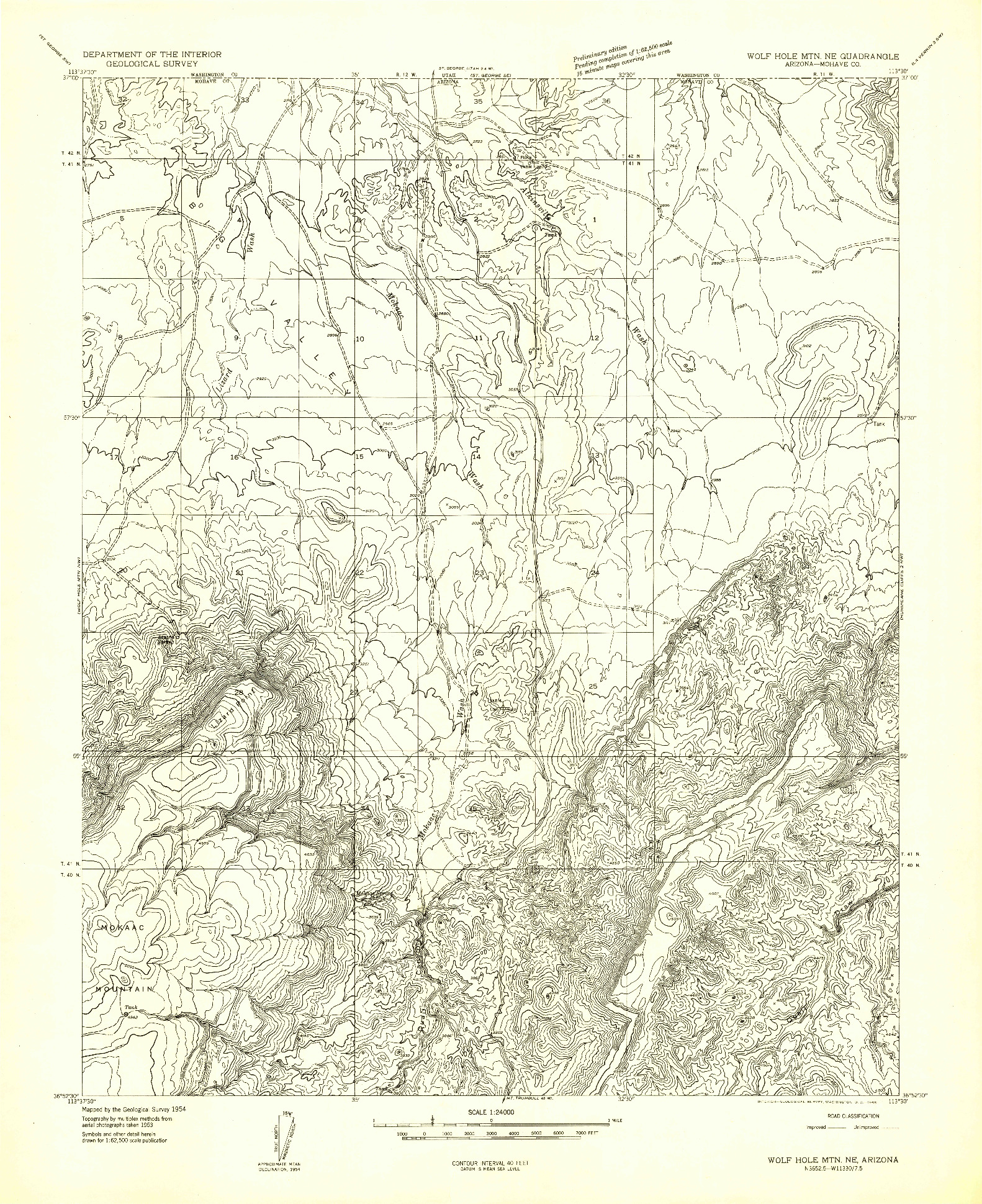USGS 1:24000-SCALE QUADRANGLE FOR WOLF HOLE MTN. NE, AZ 1954