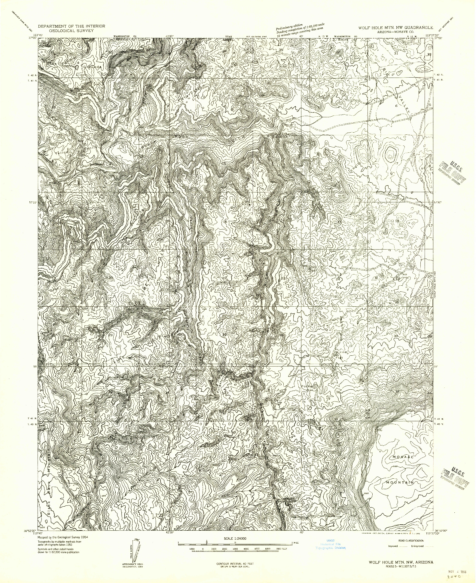 USGS 1:24000-SCALE QUADRANGLE FOR WOLF HOLE MTN. NW, AZ 1954