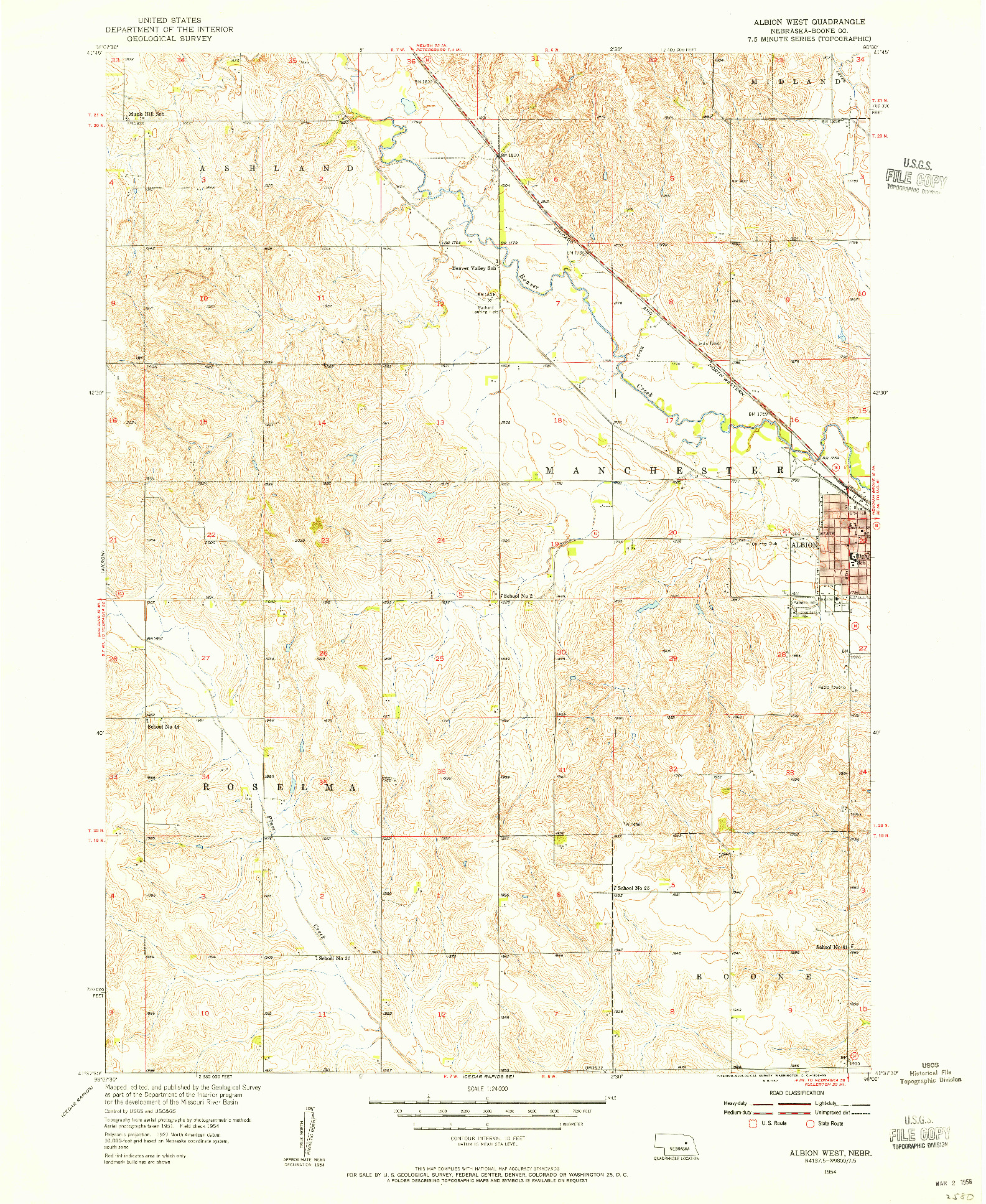 USGS 1:24000-SCALE QUADRANGLE FOR ALBION WEST, NE 1954