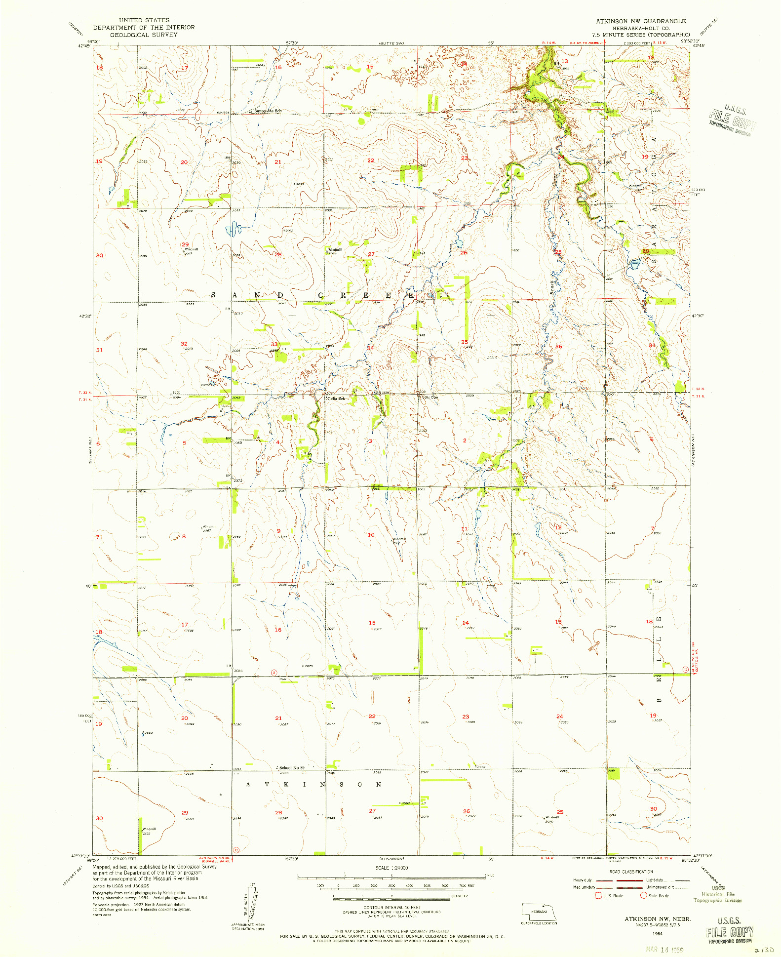 USGS 1:24000-SCALE QUADRANGLE FOR ATKINSON NW, NE 1954