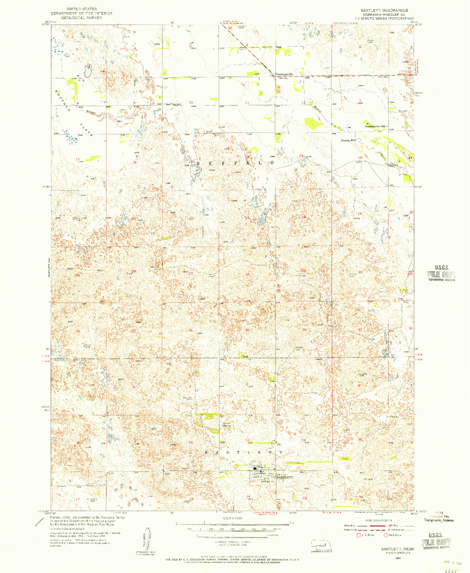 USGS 1:24000-SCALE QUADRANGLE FOR BARTLETT, NE 1954