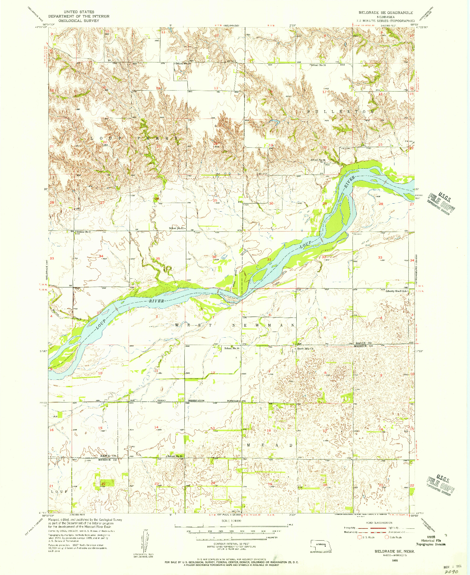 USGS 1:24000-SCALE QUADRANGLE FOR BELGRADE SE, NE 1955