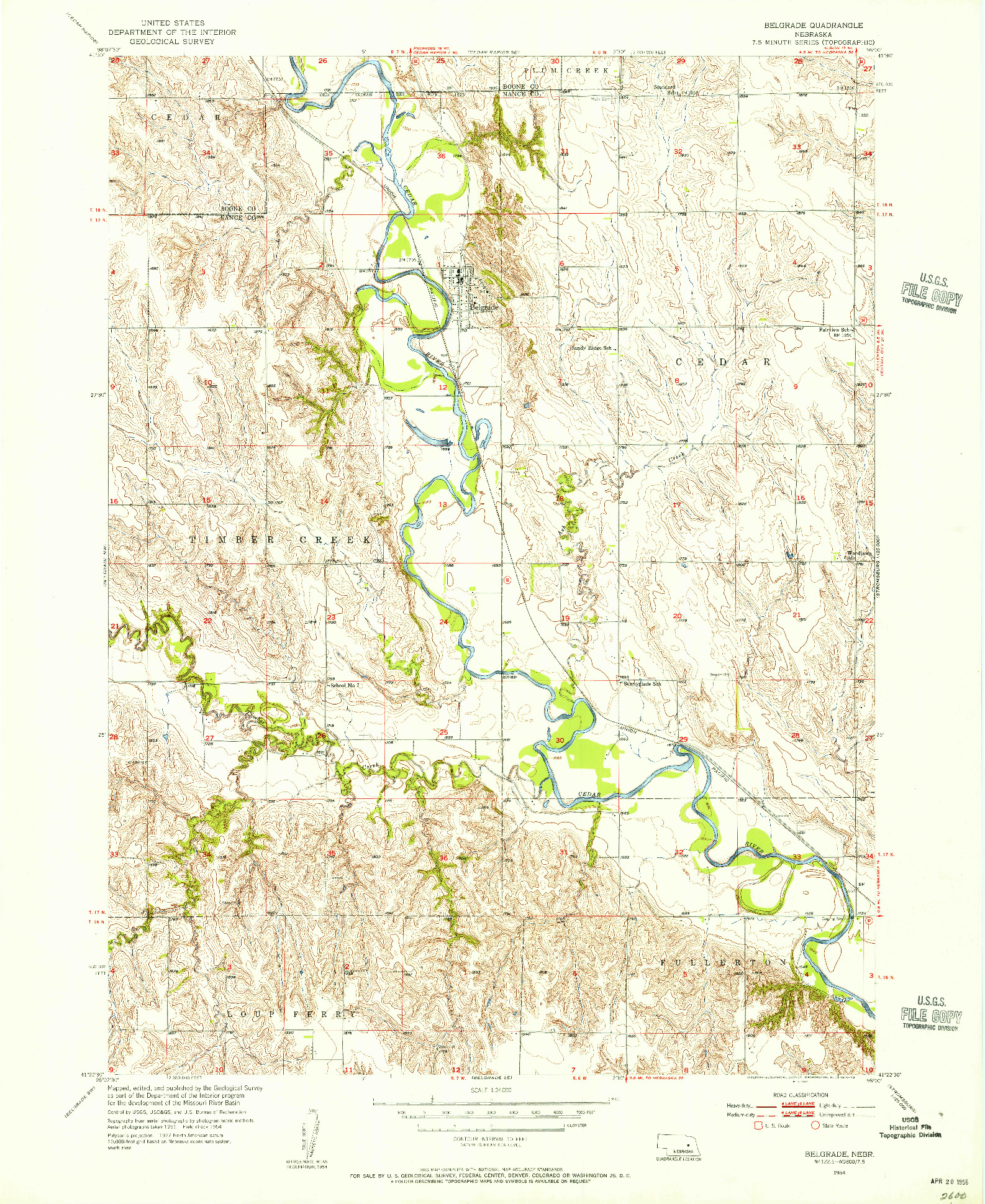 USGS 1:24000-SCALE QUADRANGLE FOR BELGRADE, NE 1954
