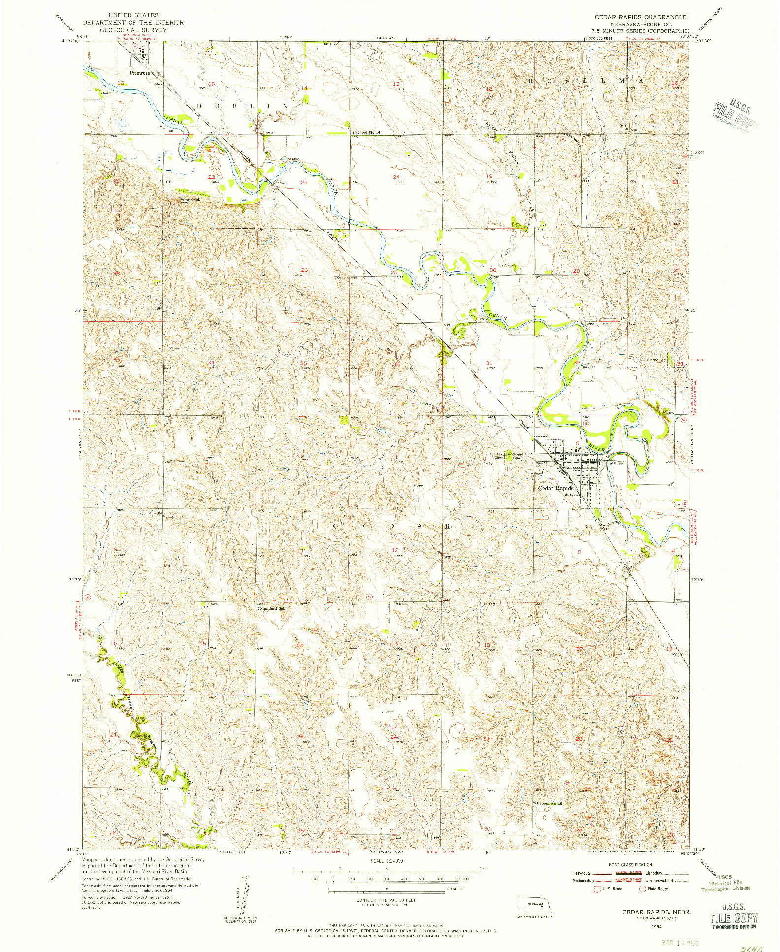 USGS 1:24000-SCALE QUADRANGLE FOR CEDAR RAPIDS, NE 1954