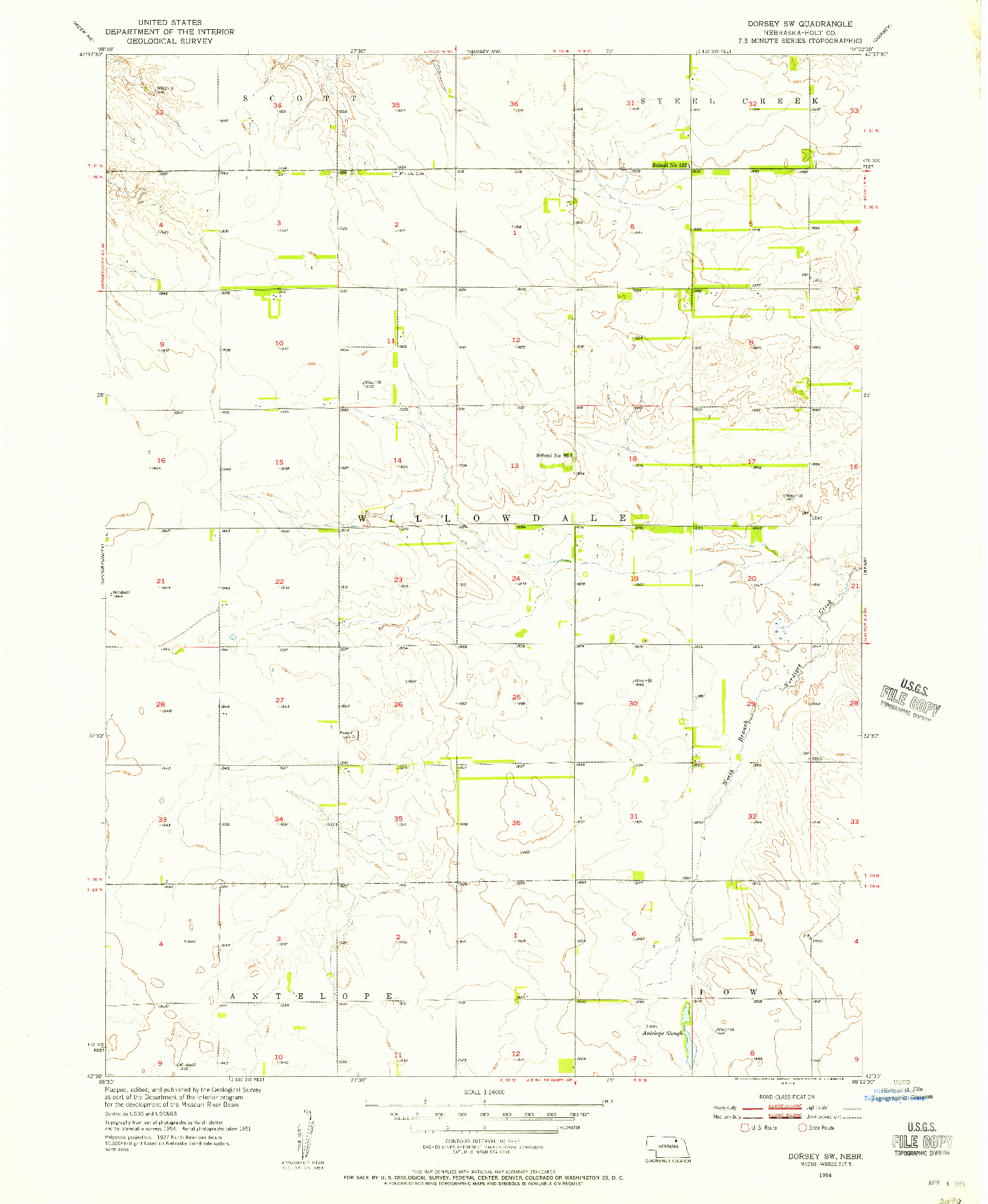 USGS 1:24000-SCALE QUADRANGLE FOR DORSEY SW, NE 1954