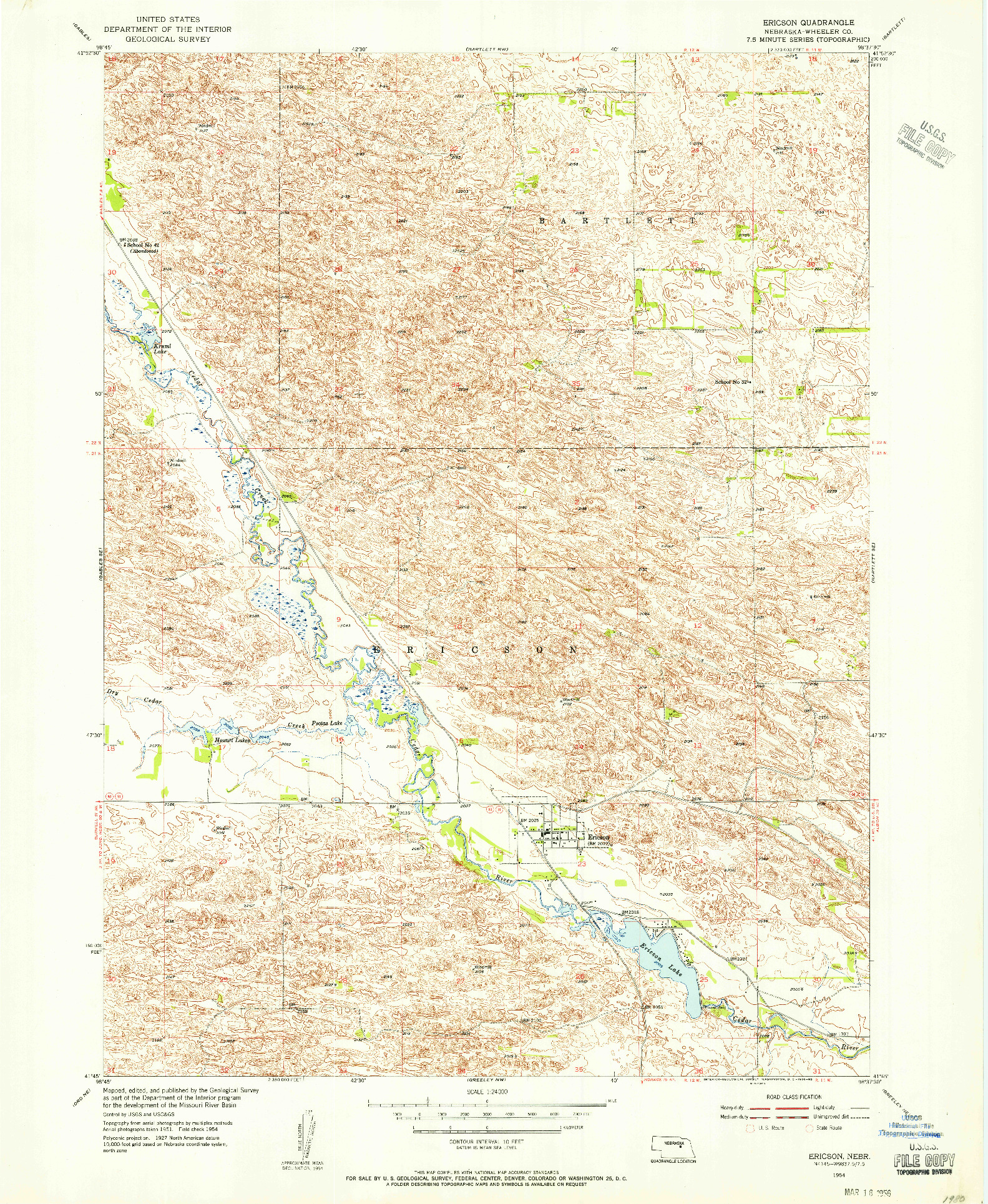 USGS 1:24000-SCALE QUADRANGLE FOR ERICSON, NE 1954