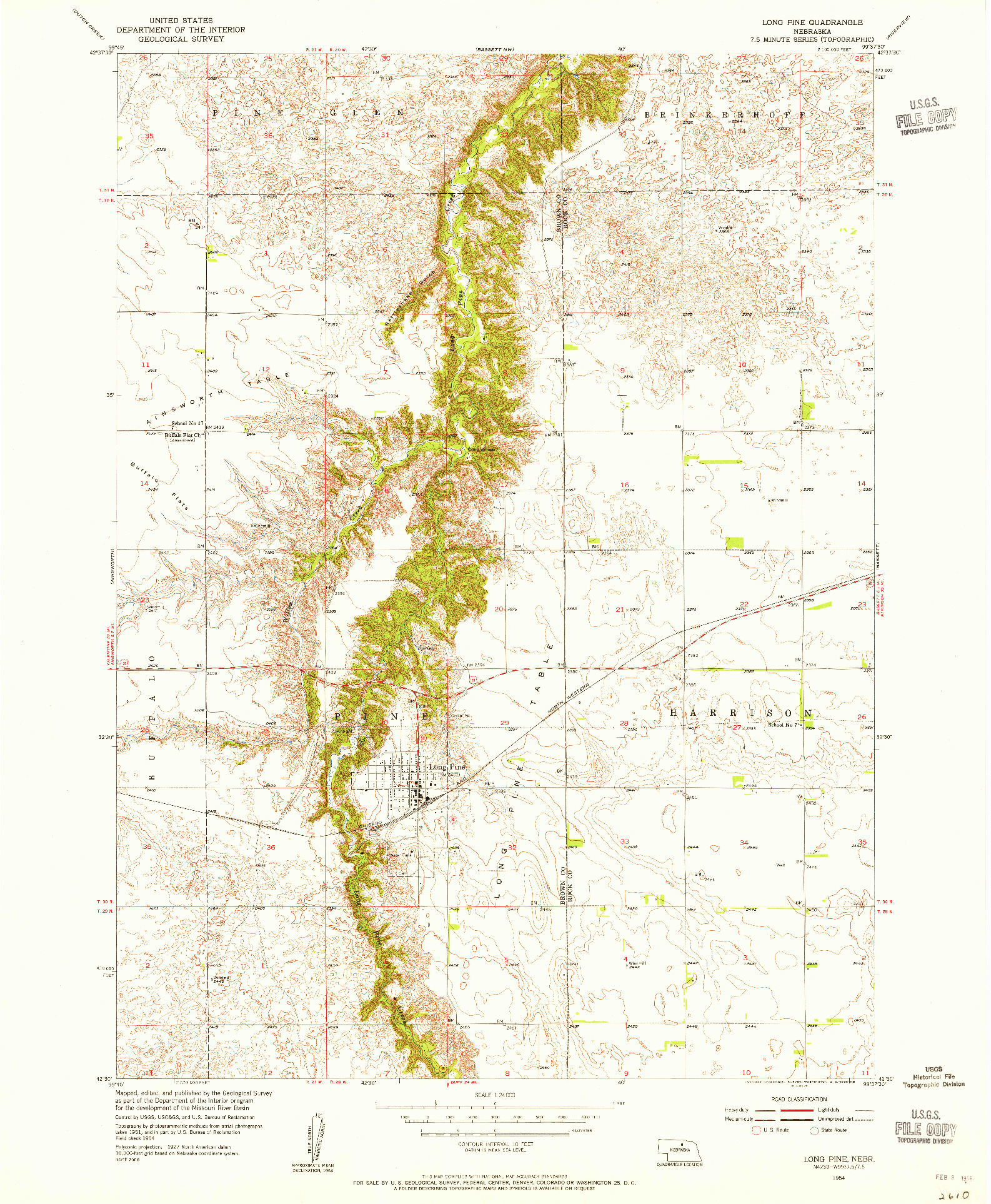 USGS 1:24000-SCALE QUADRANGLE FOR LONG PINE, NE 1954