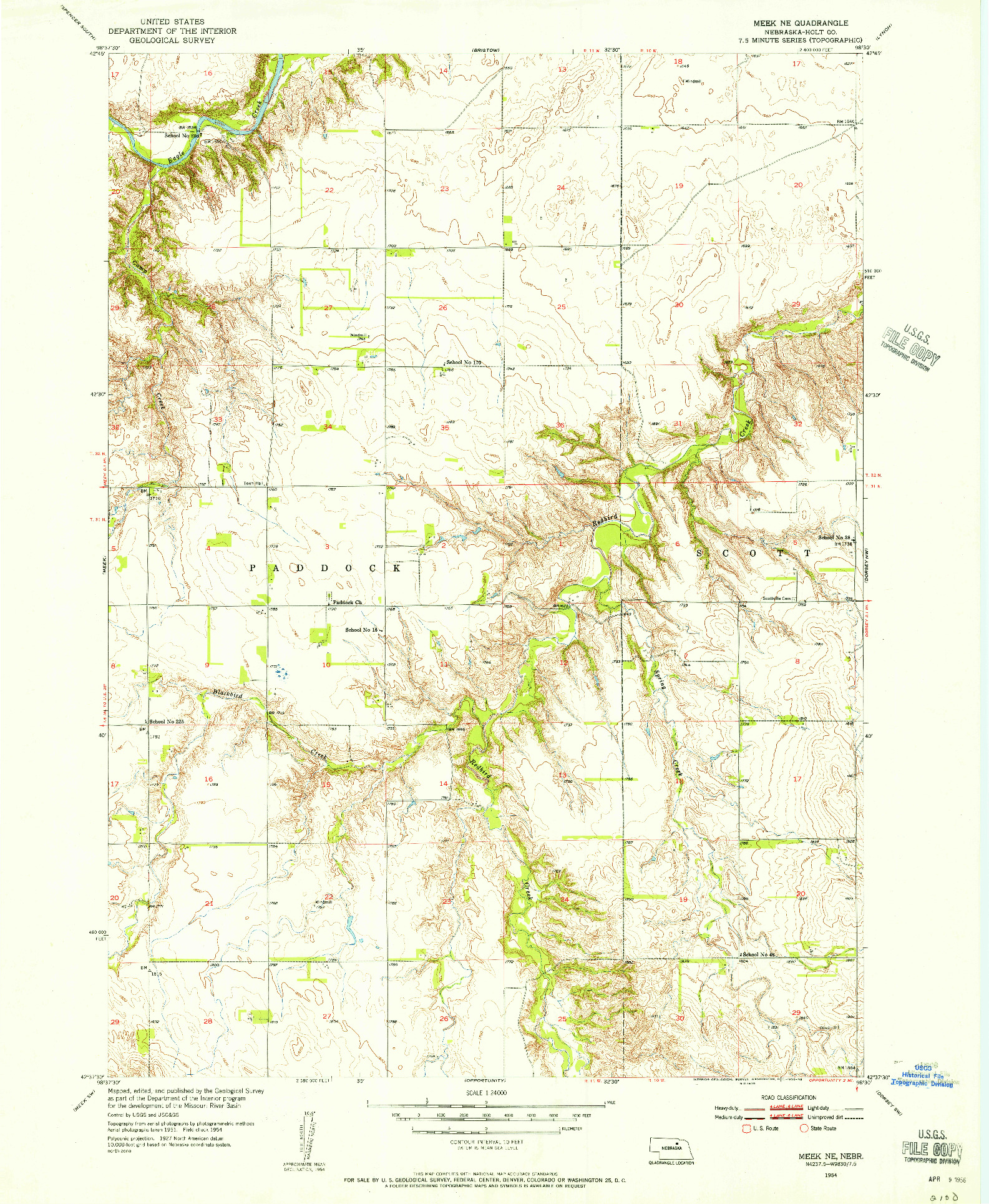 USGS 1:24000-SCALE QUADRANGLE FOR MEEK NE, NE 1954