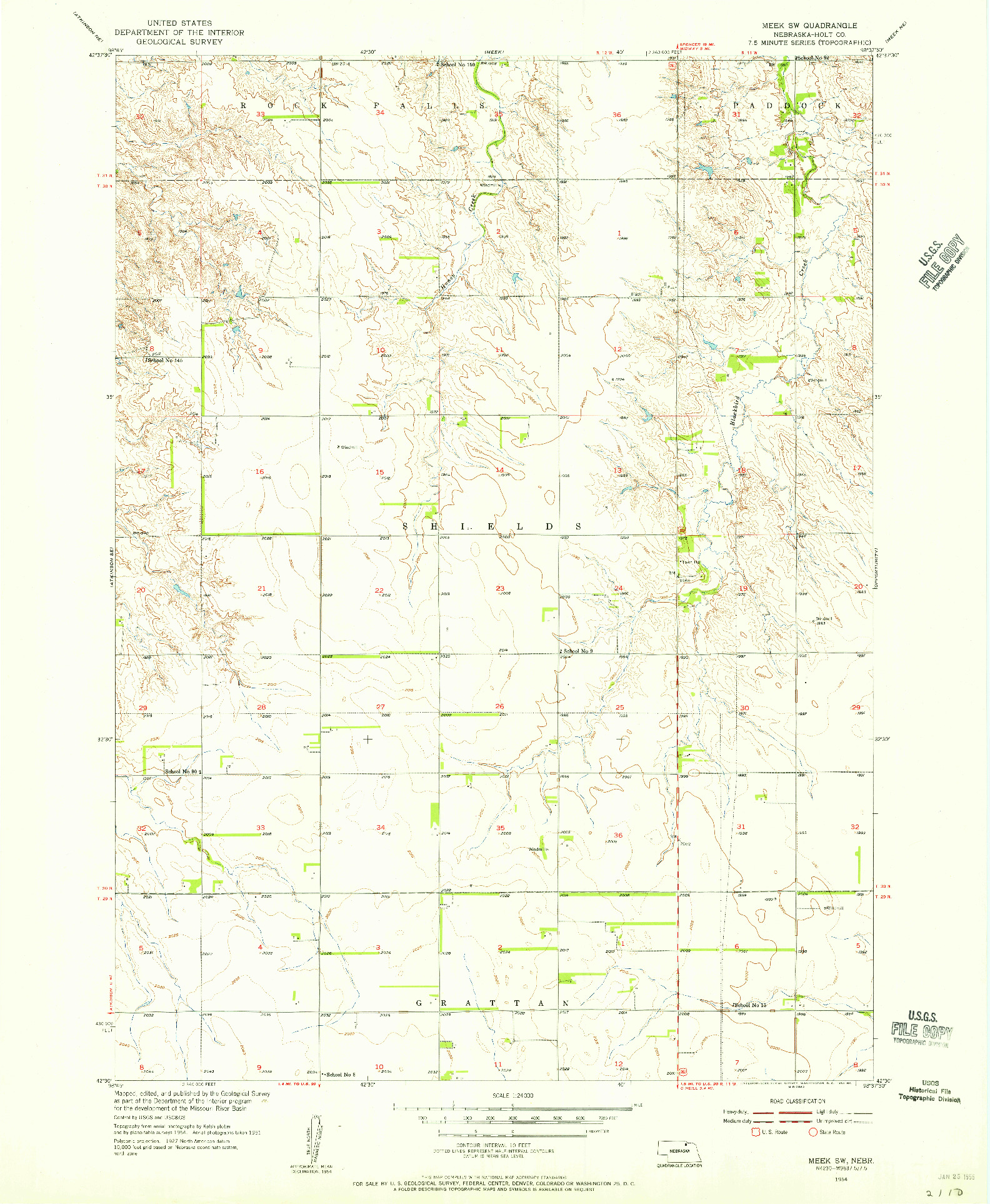 USGS 1:24000-SCALE QUADRANGLE FOR MEEK SW, NE 1954