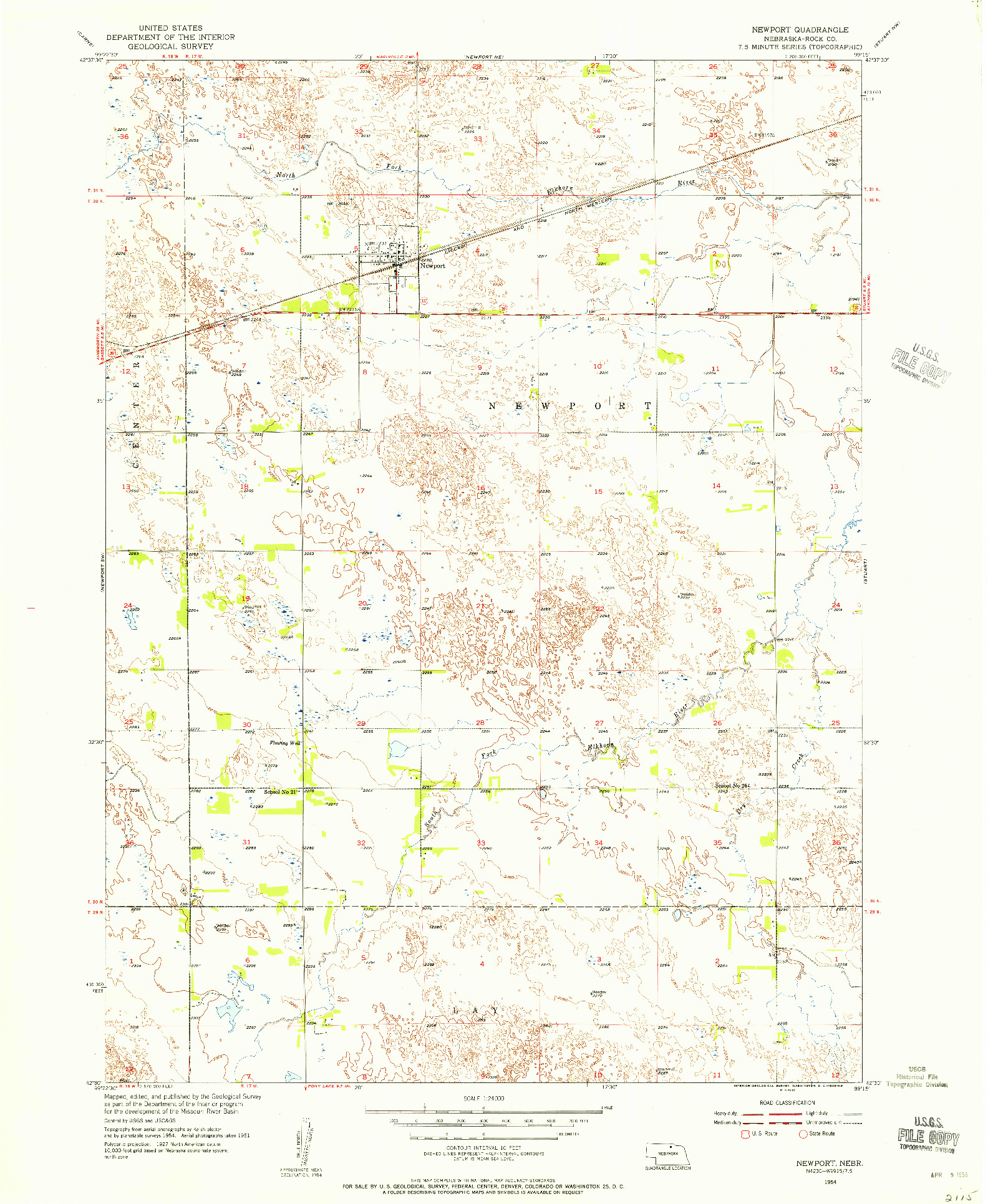 USGS 1:24000-SCALE QUADRANGLE FOR NEWPORT, NE 1954