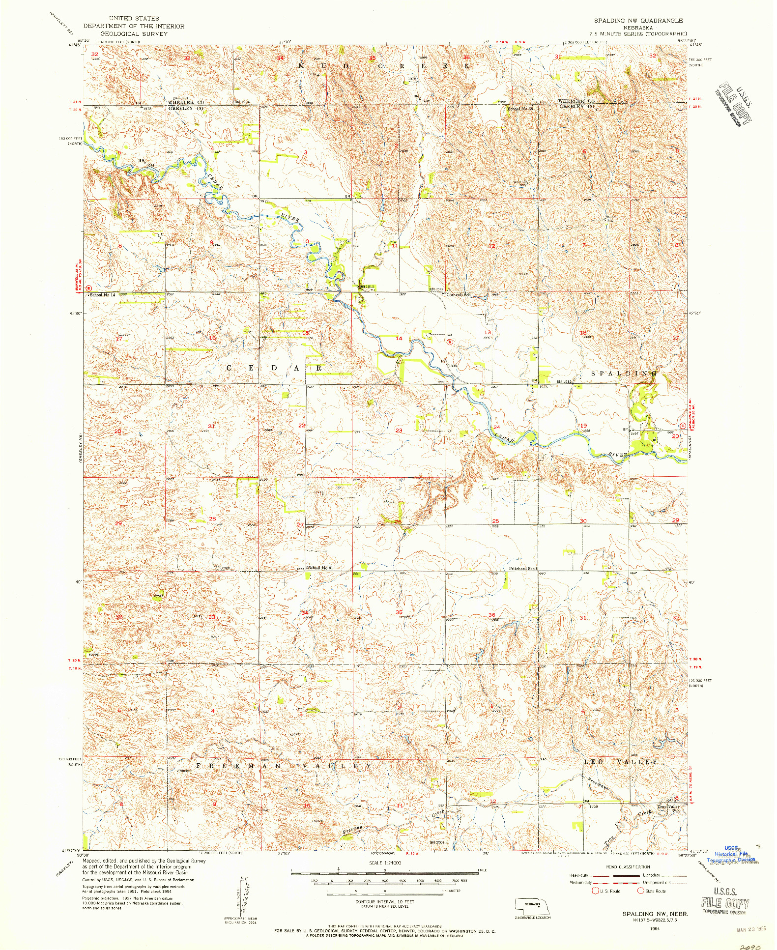 USGS 1:24000-SCALE QUADRANGLE FOR SPALDING NW, NE 1954