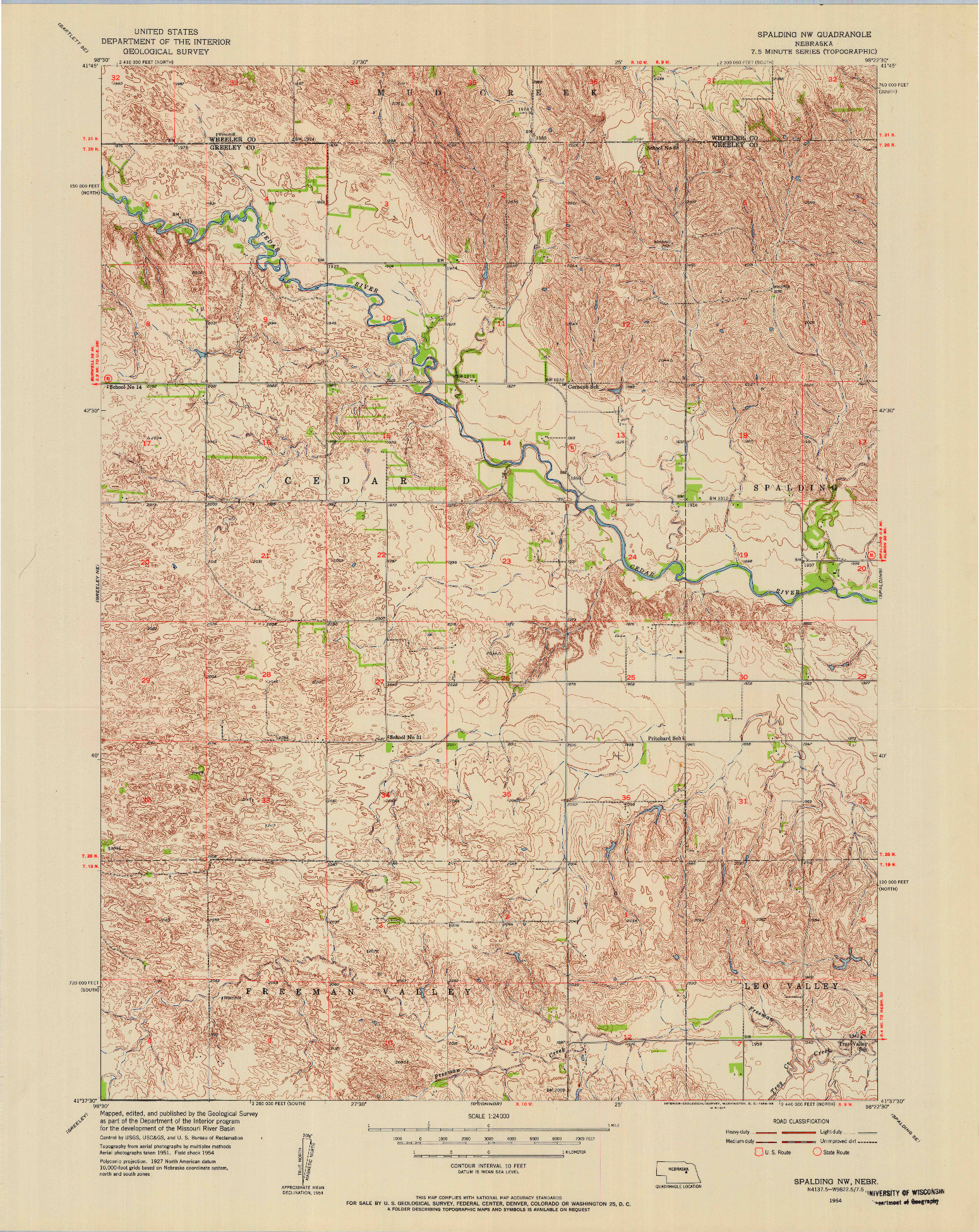 USGS 1:24000-SCALE QUADRANGLE FOR SPALDING NW, NE 1954