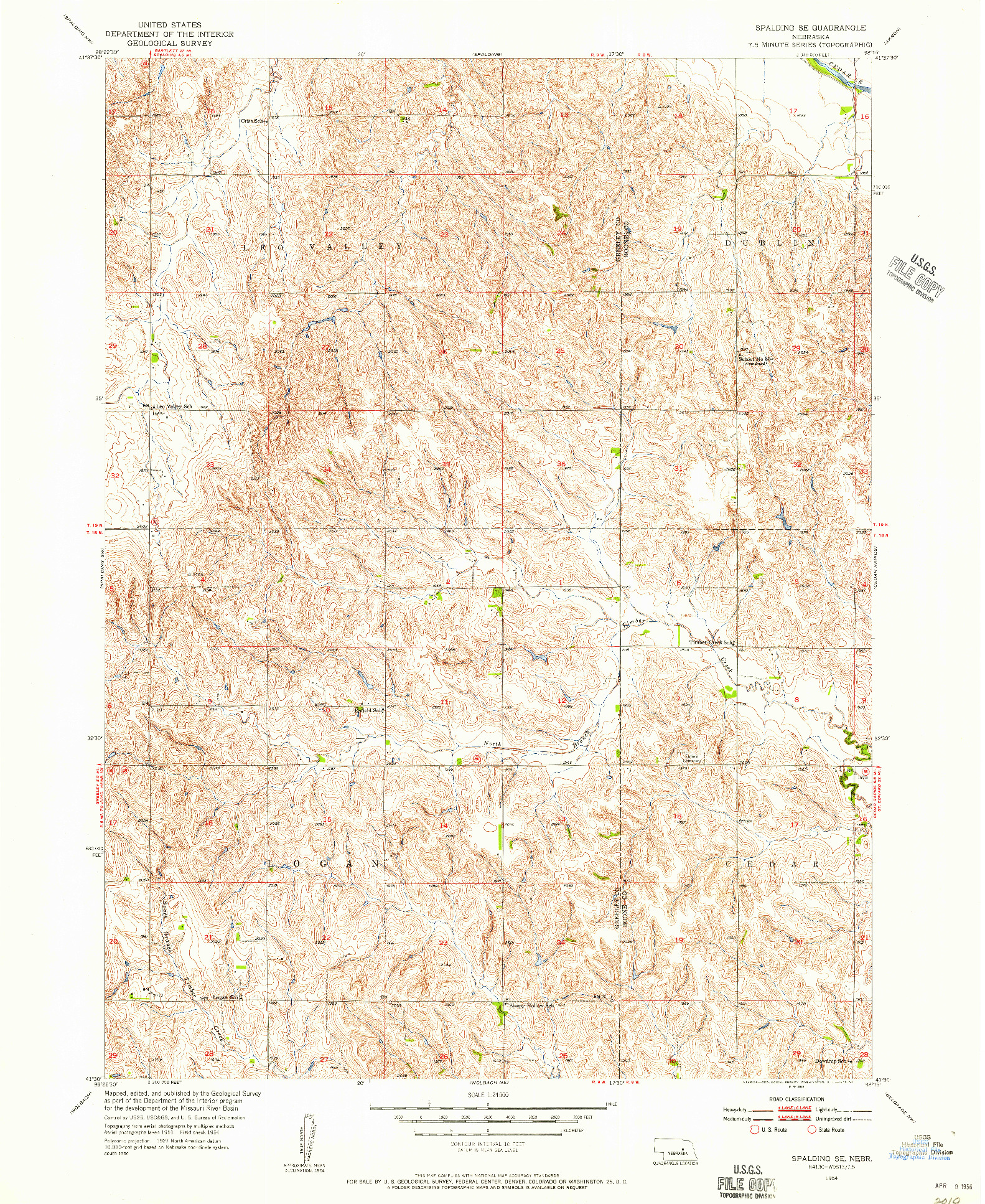 USGS 1:24000-SCALE QUADRANGLE FOR SPALDING SE, NE 1954