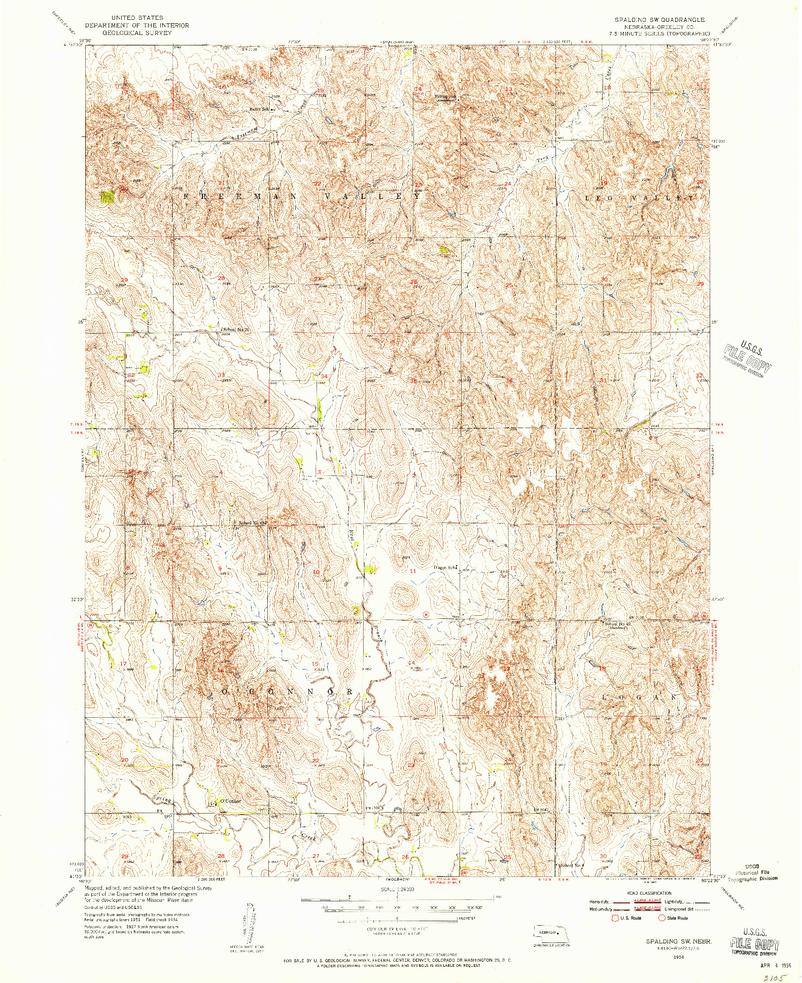 USGS 1:24000-SCALE QUADRANGLE FOR SPALDING SW, NE 1954
