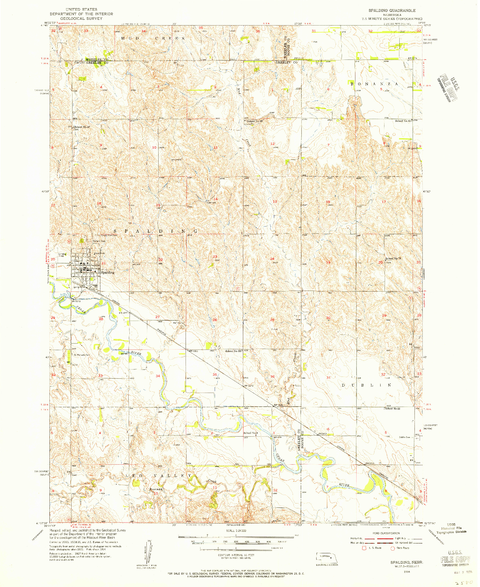 USGS 1:24000-SCALE QUADRANGLE FOR SPALDING, NE 1954