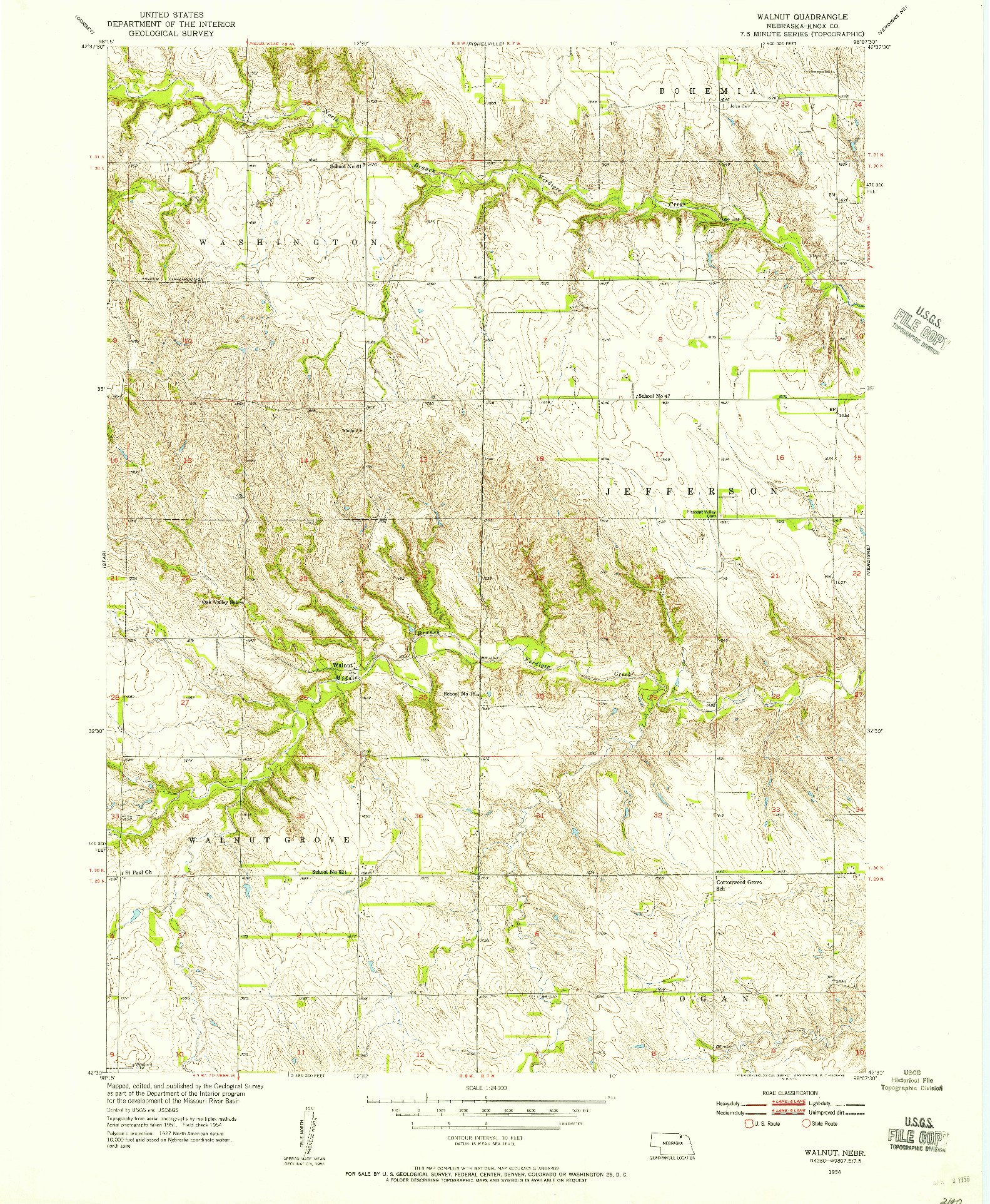 USGS 1:24000-SCALE QUADRANGLE FOR WALNUT, NE 1954