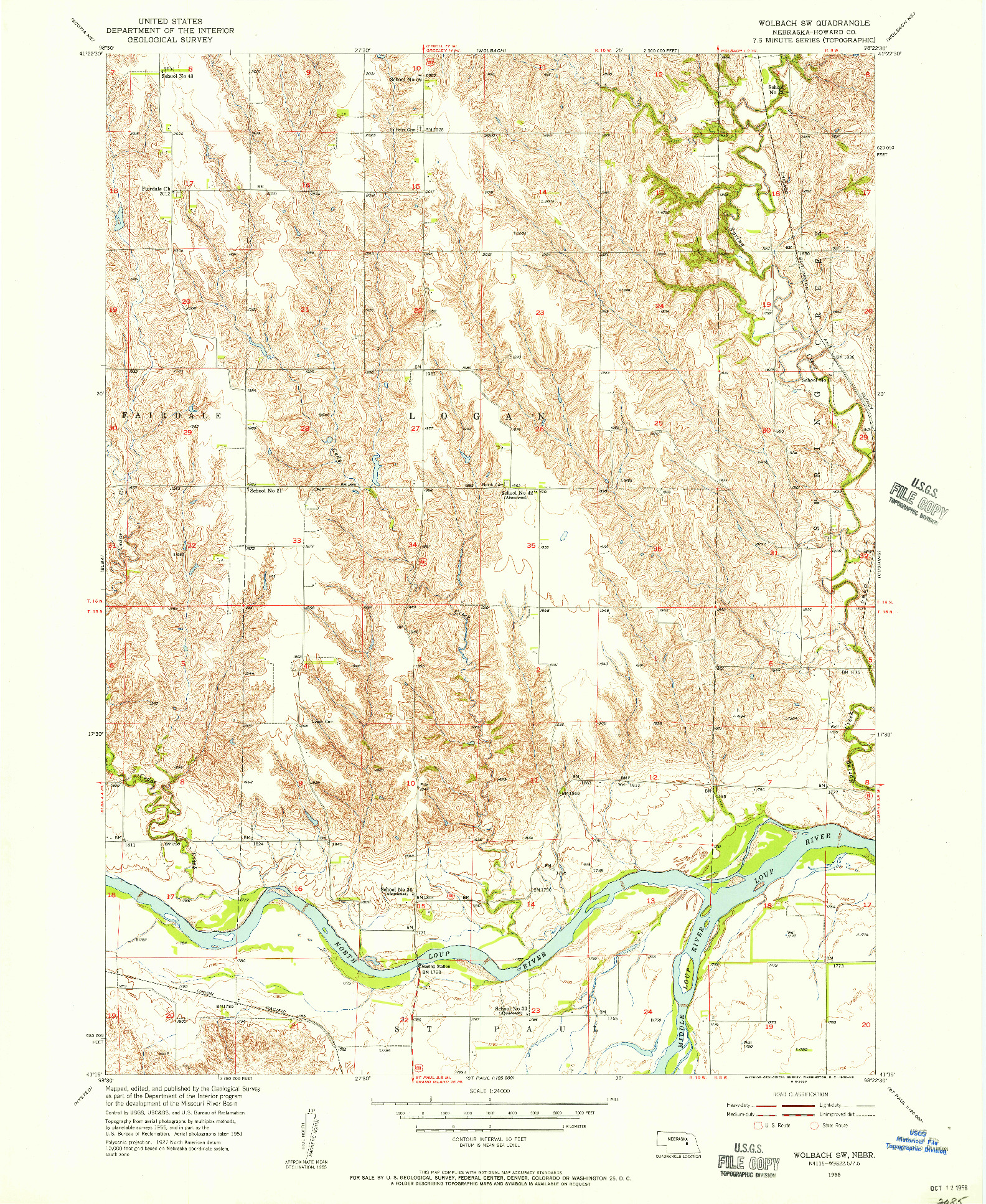 USGS 1:24000-SCALE QUADRANGLE FOR WOLBACH SW, NE 1955