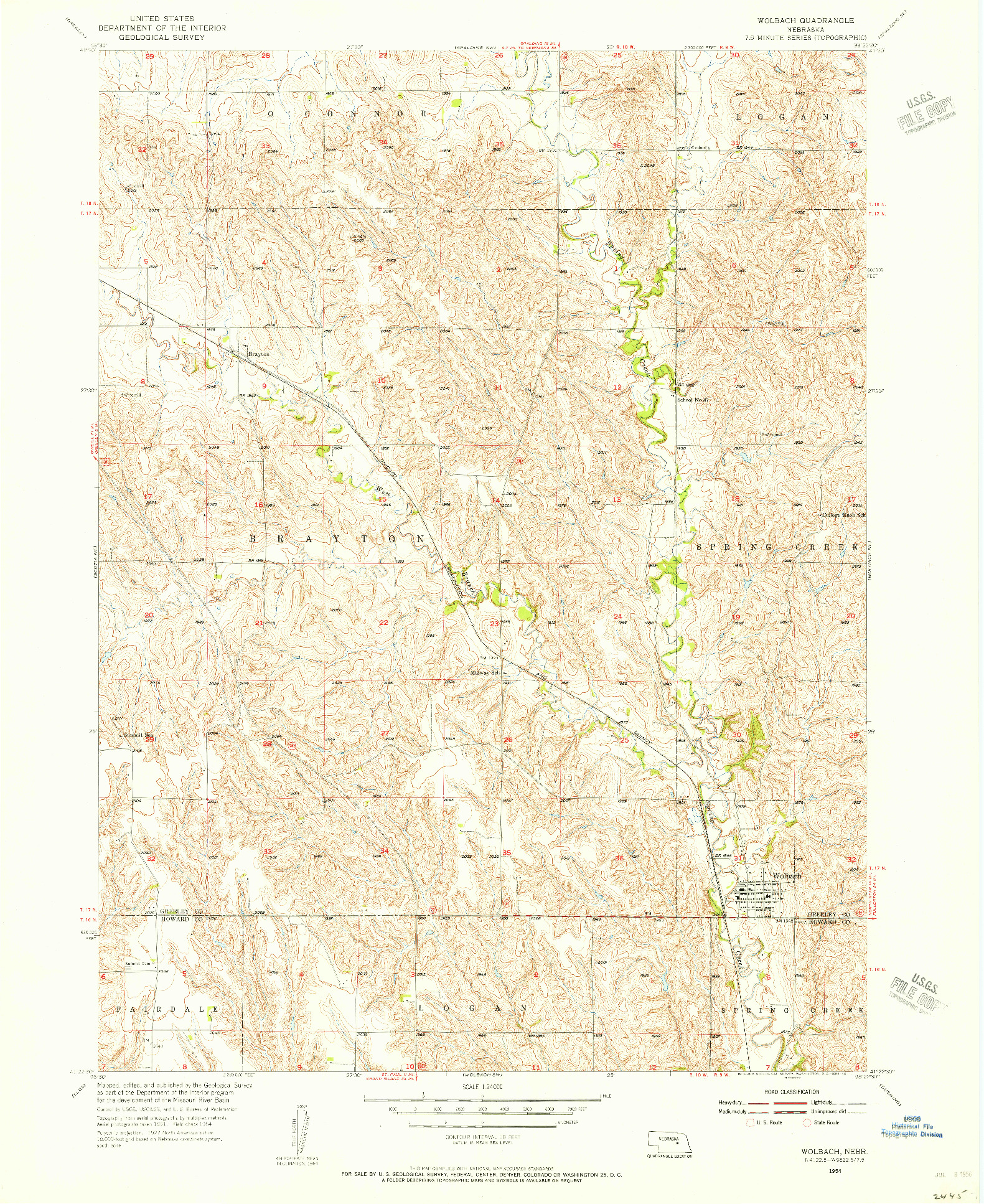 USGS 1:24000-SCALE QUADRANGLE FOR WOLBACH, NE 1954