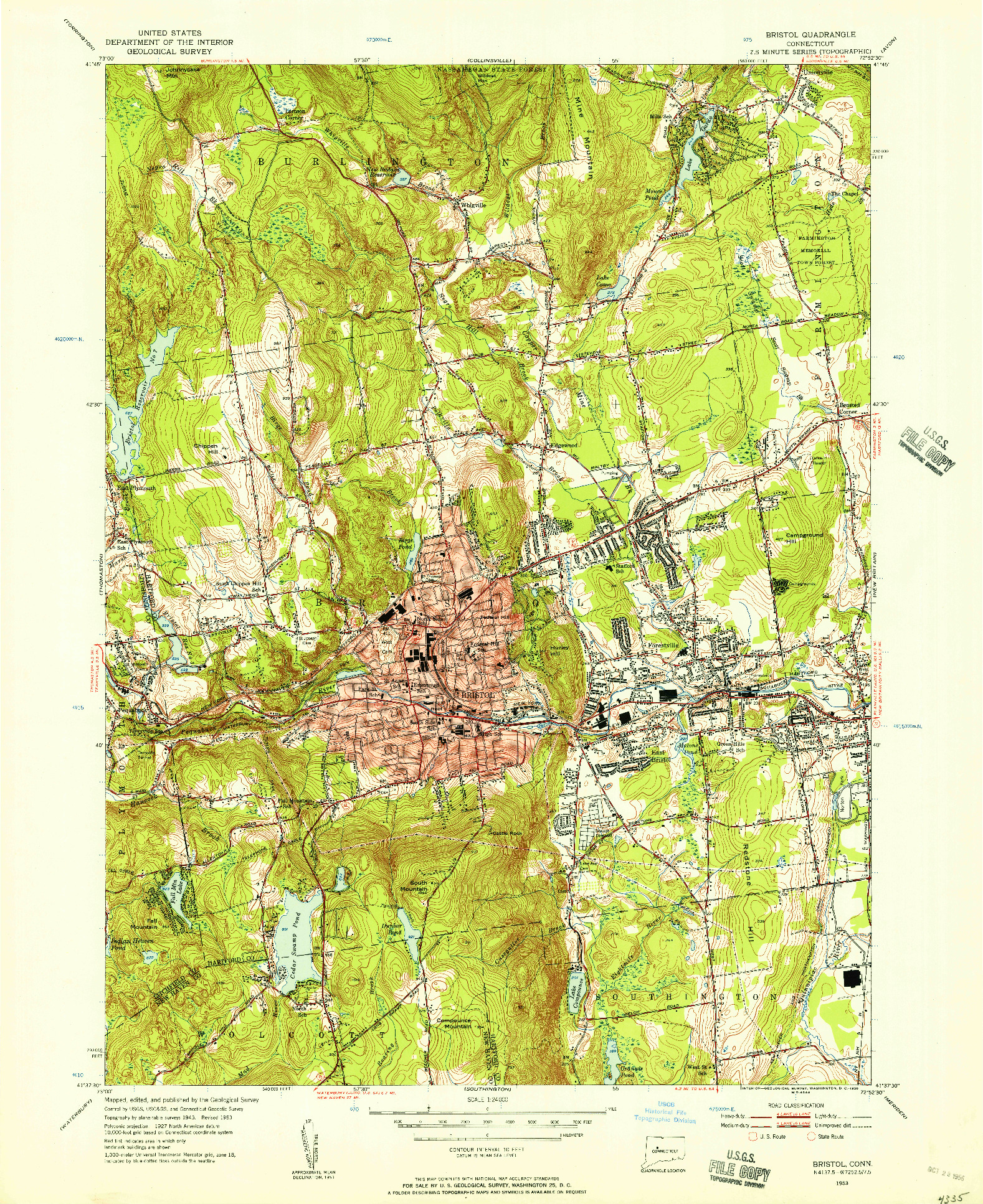 USGS 1:24000-SCALE QUADRANGLE FOR BRISTOL, CT 1953
