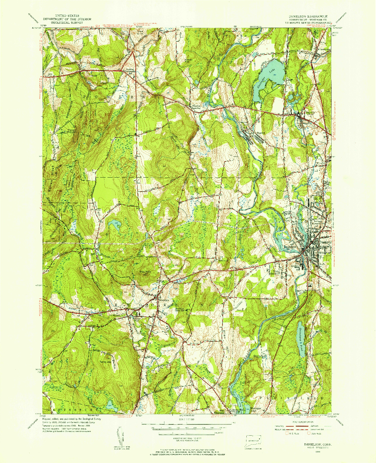 USGS 1:31680-SCALE QUADRANGLE FOR DANIELSON, CT 1955