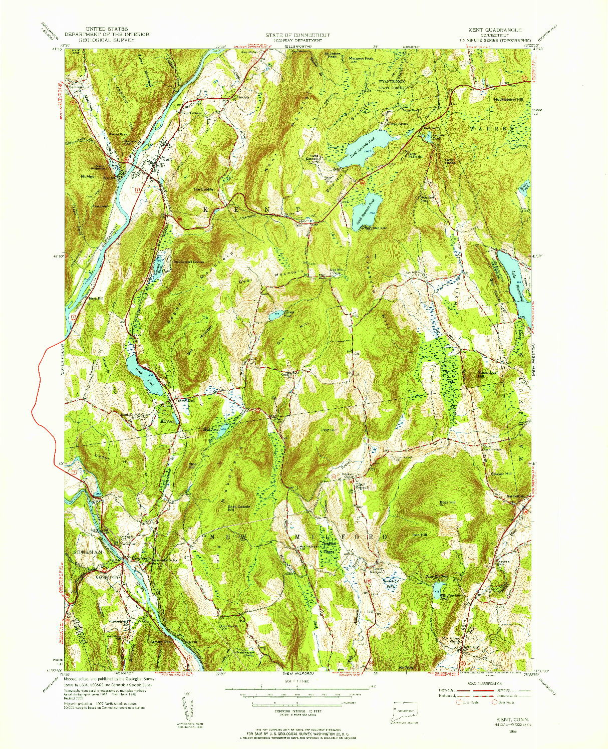 USGS 1:31680-SCALE QUADRANGLE FOR KENT, CT 1955