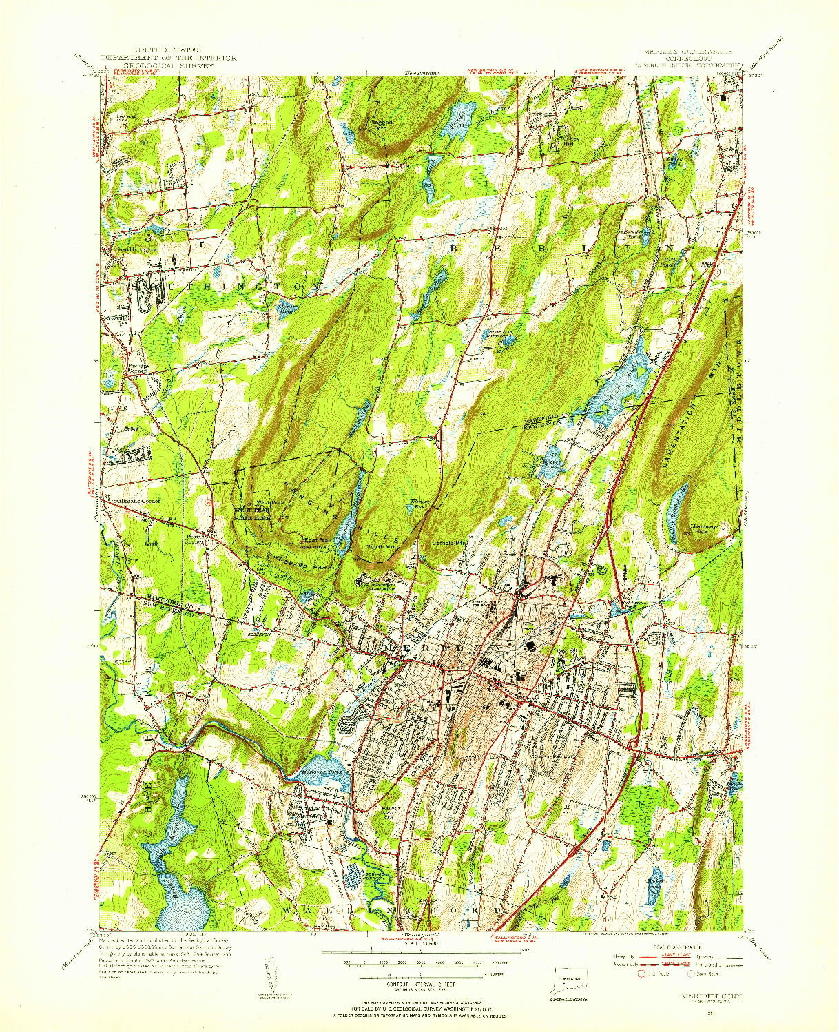 USGS 1:31680-SCALE QUADRANGLE FOR MERIDEN, CT 1955