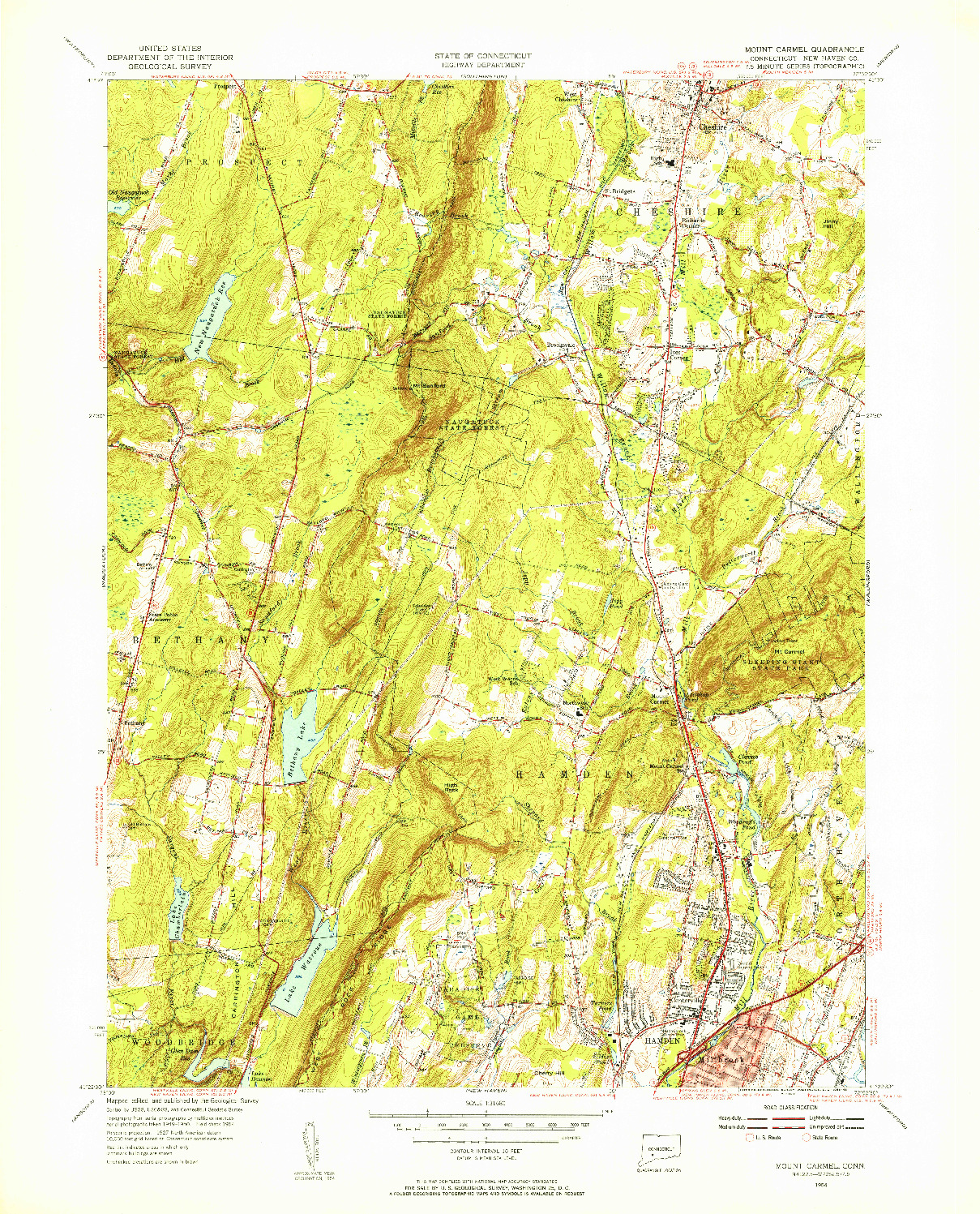 USGS 1:31680-SCALE QUADRANGLE FOR MOUNT CARMEL, CT 1954