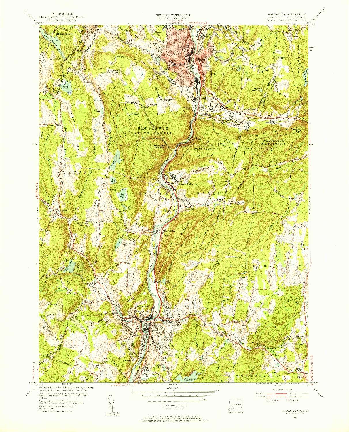 USGS 1:31680-SCALE QUADRANGLE FOR NAUGATUCK, CT 1954