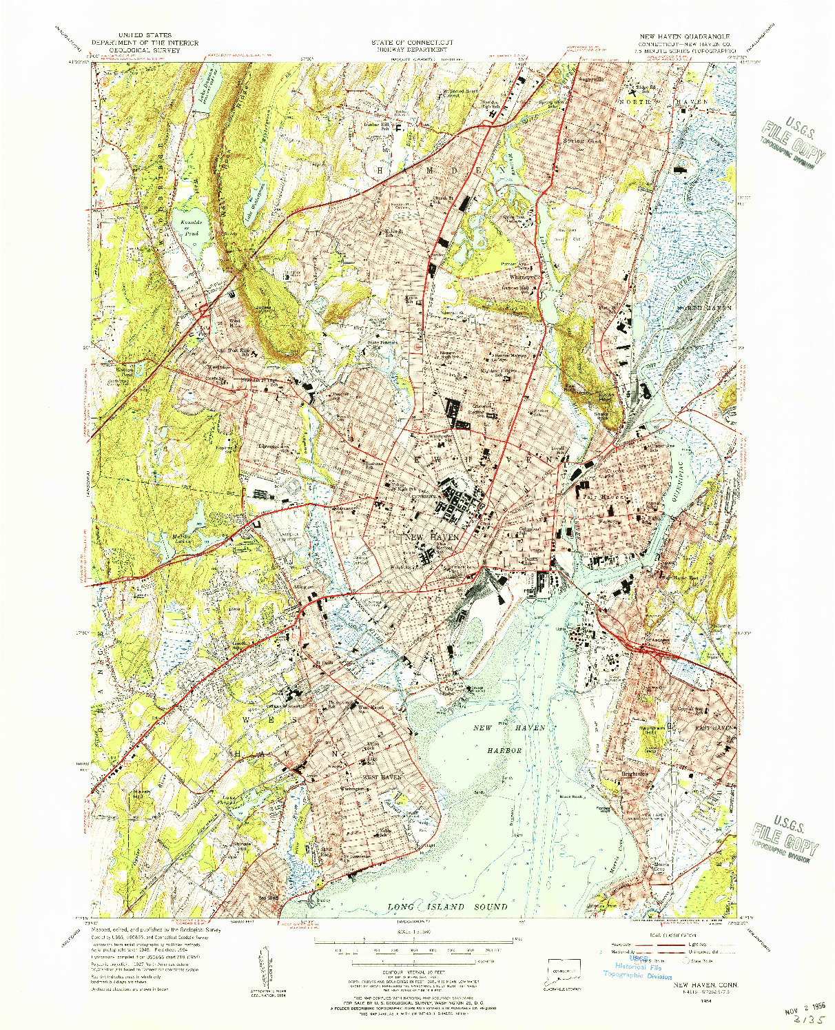 USGS 1:31680-SCALE QUADRANGLE FOR NEW HAVEN, CT 1954