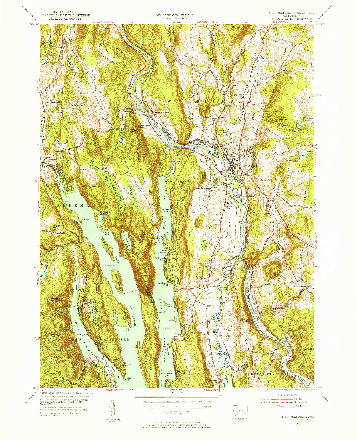 USGS 1:31680-SCALE QUADRANGLE FOR NEW MILFORD, CT 1955