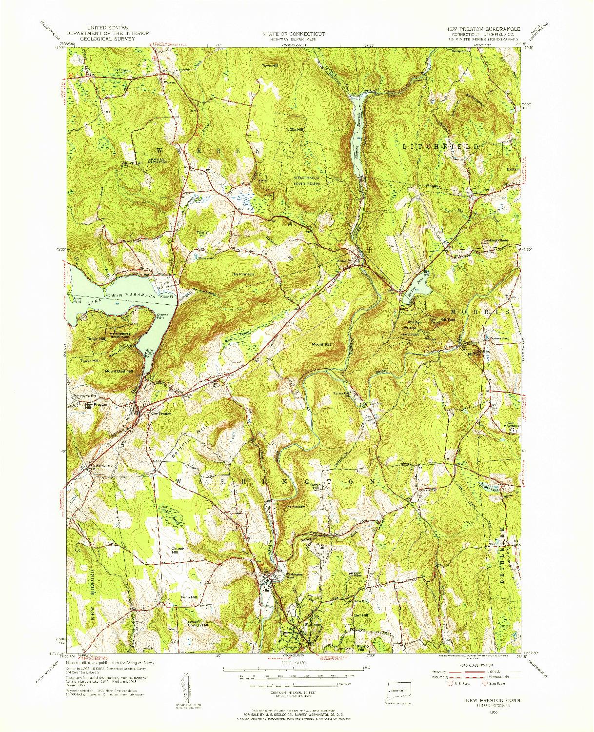 USGS 1:31680-SCALE QUADRANGLE FOR NEW PRESTON, CT 1955