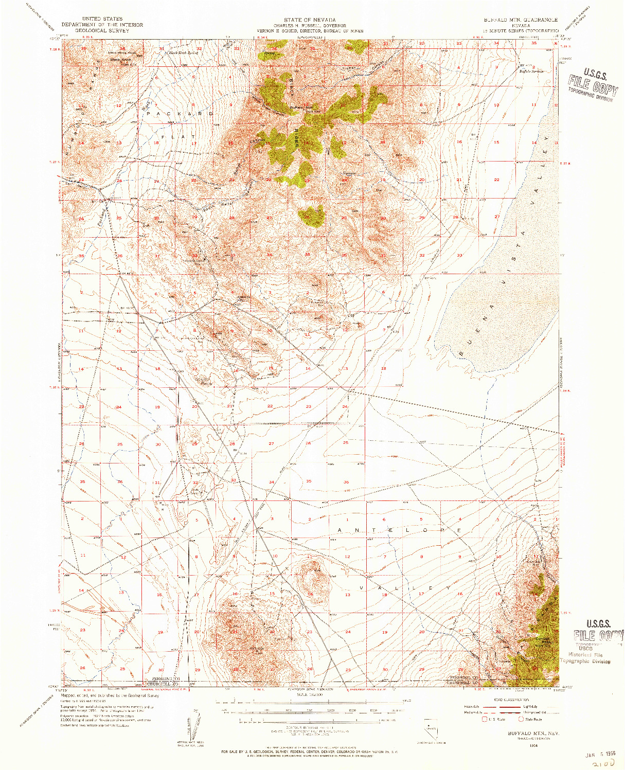 USGS 1:62500-SCALE QUADRANGLE FOR BUFFALO MTN, NV 1954