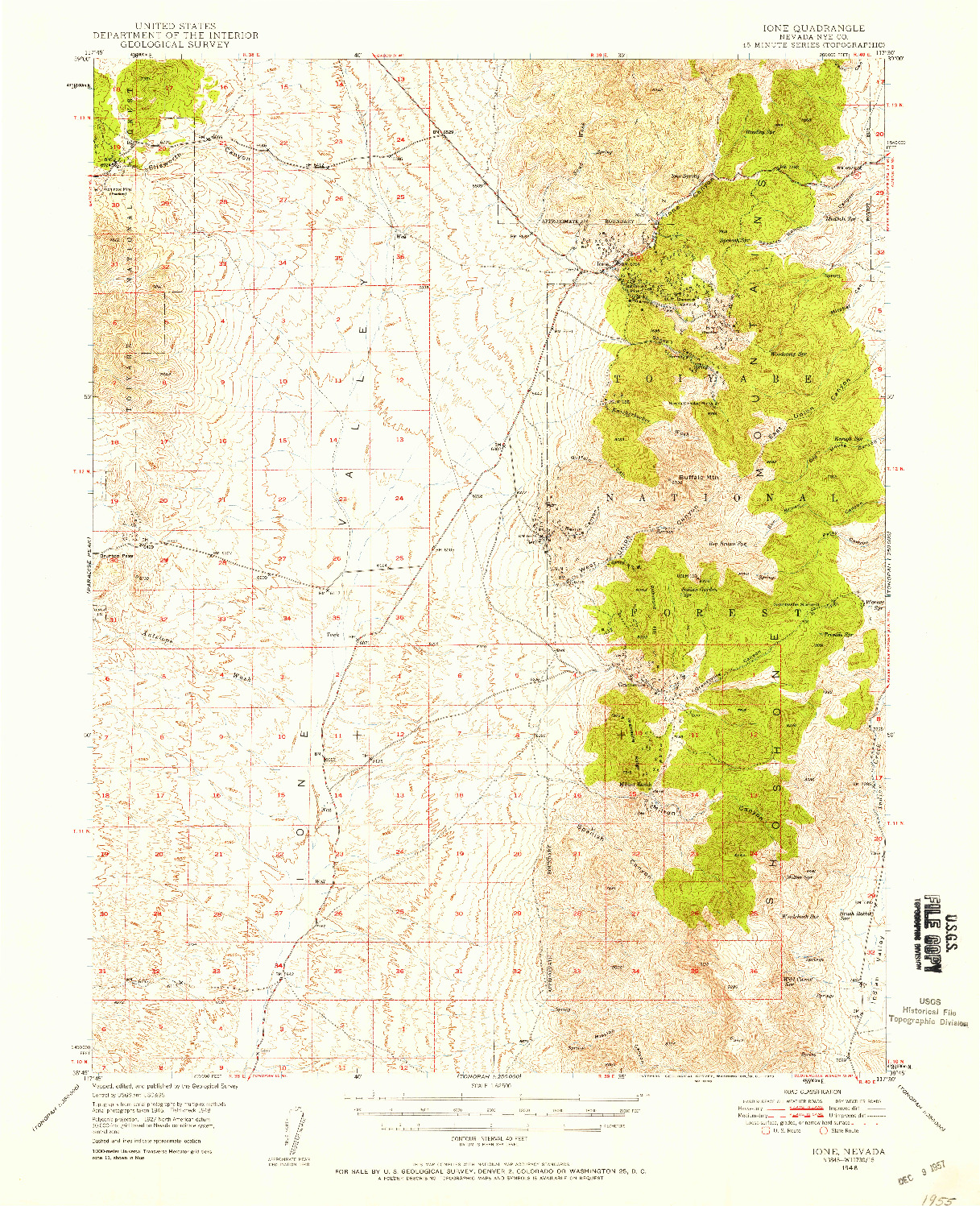 USGS 1:62500-SCALE QUADRANGLE FOR IONE, NV 1948