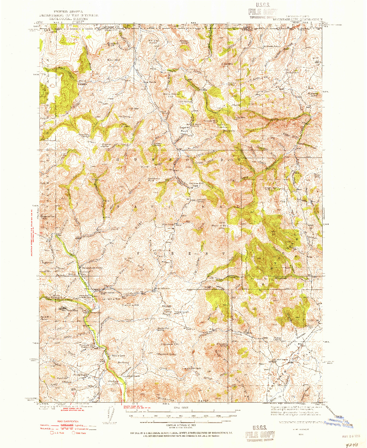 USGS 1:62500-SCALE QUADRANGLE FOR MOUNTAIN CITY, NV 1936