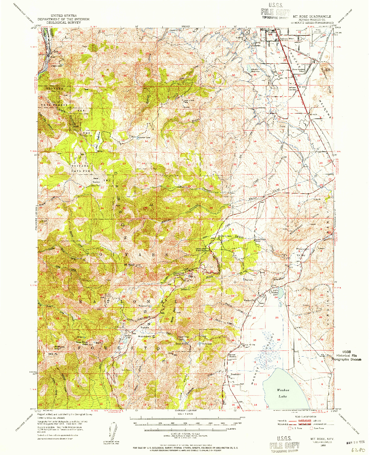 USGS 1:62500-SCALE QUADRANGLE FOR MT. ROSE, NV 1950