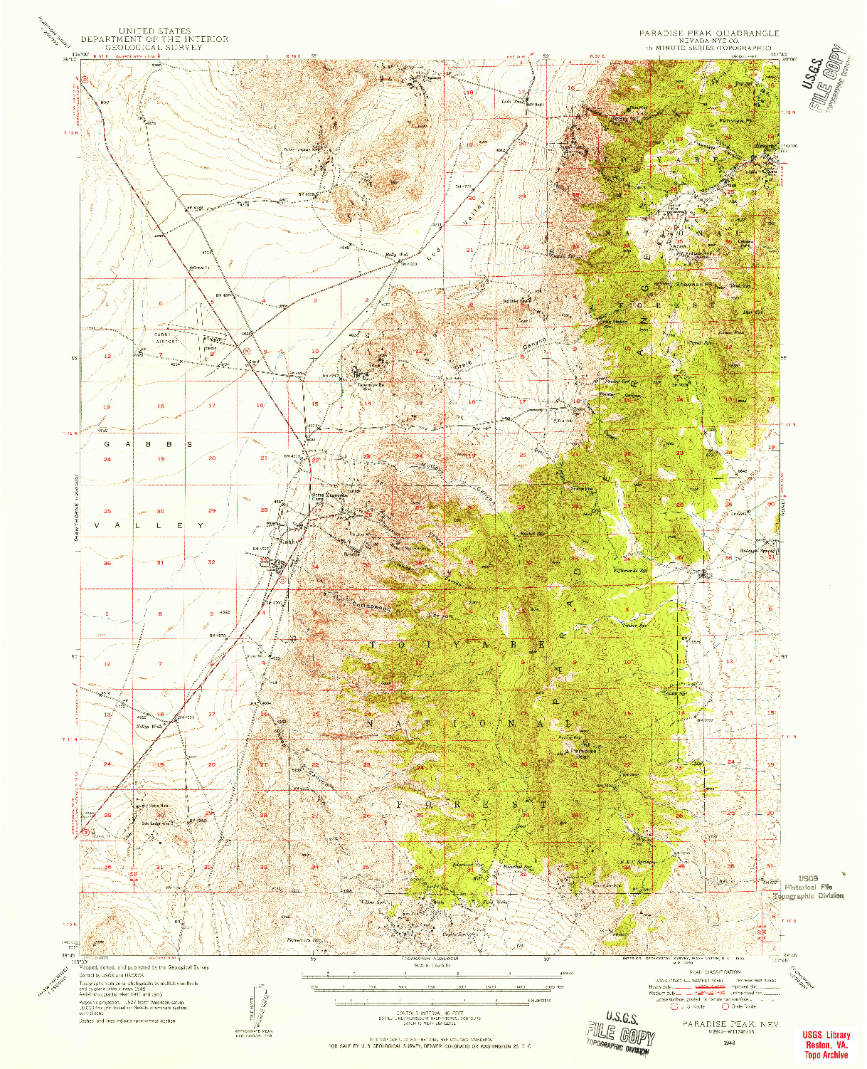 USGS 1:62500-SCALE QUADRANGLE FOR PARADISE PEAK, NV 1948