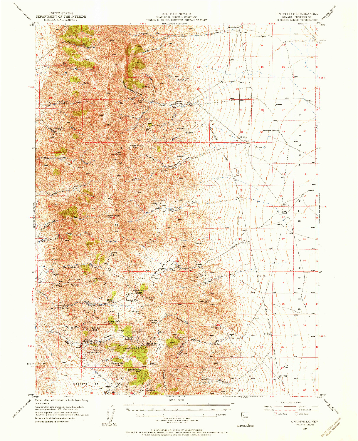 USGS 1:62500-SCALE QUADRANGLE FOR UNIONVILLE, NV 1954