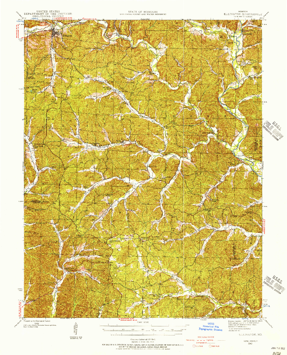 USGS 1:62500-SCALE QUADRANGLE FOR ELLINGTON, MO 1943