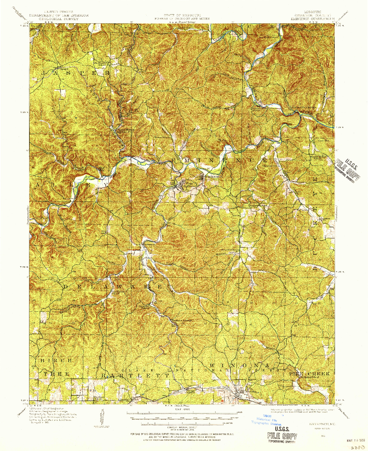 USGS 1:62500-SCALE QUADRANGLE FOR EMINENCE, MO 1915