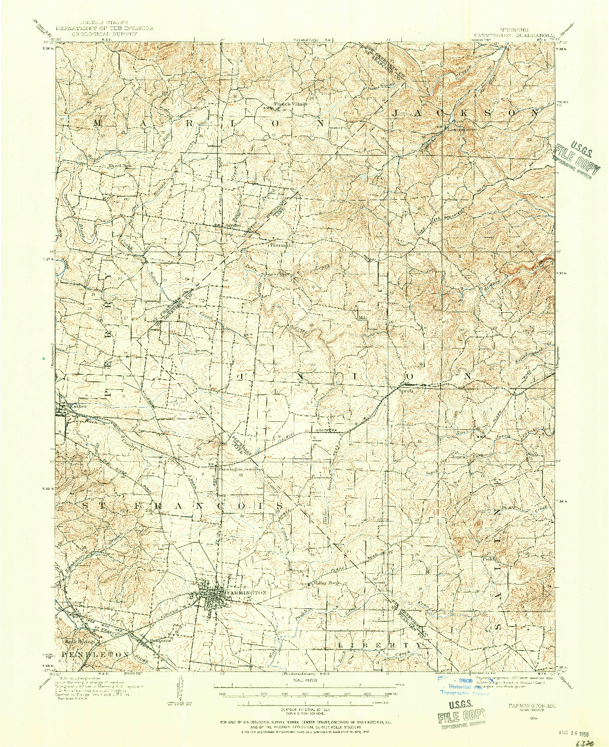 USGS 1:62500-SCALE QUADRANGLE FOR FARMINGTON, MO 1904