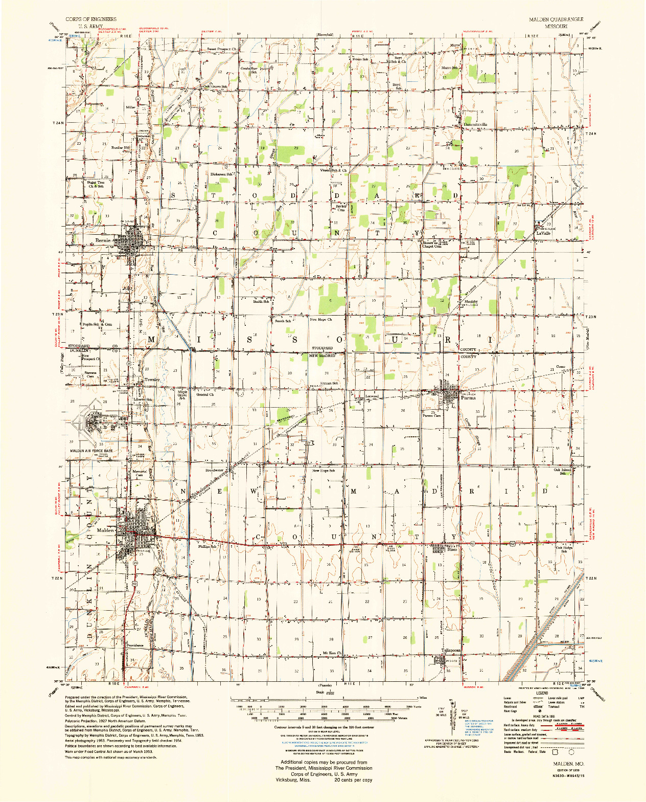 USGS 1:62500-SCALE QUADRANGLE FOR MALDEN, MO 1956