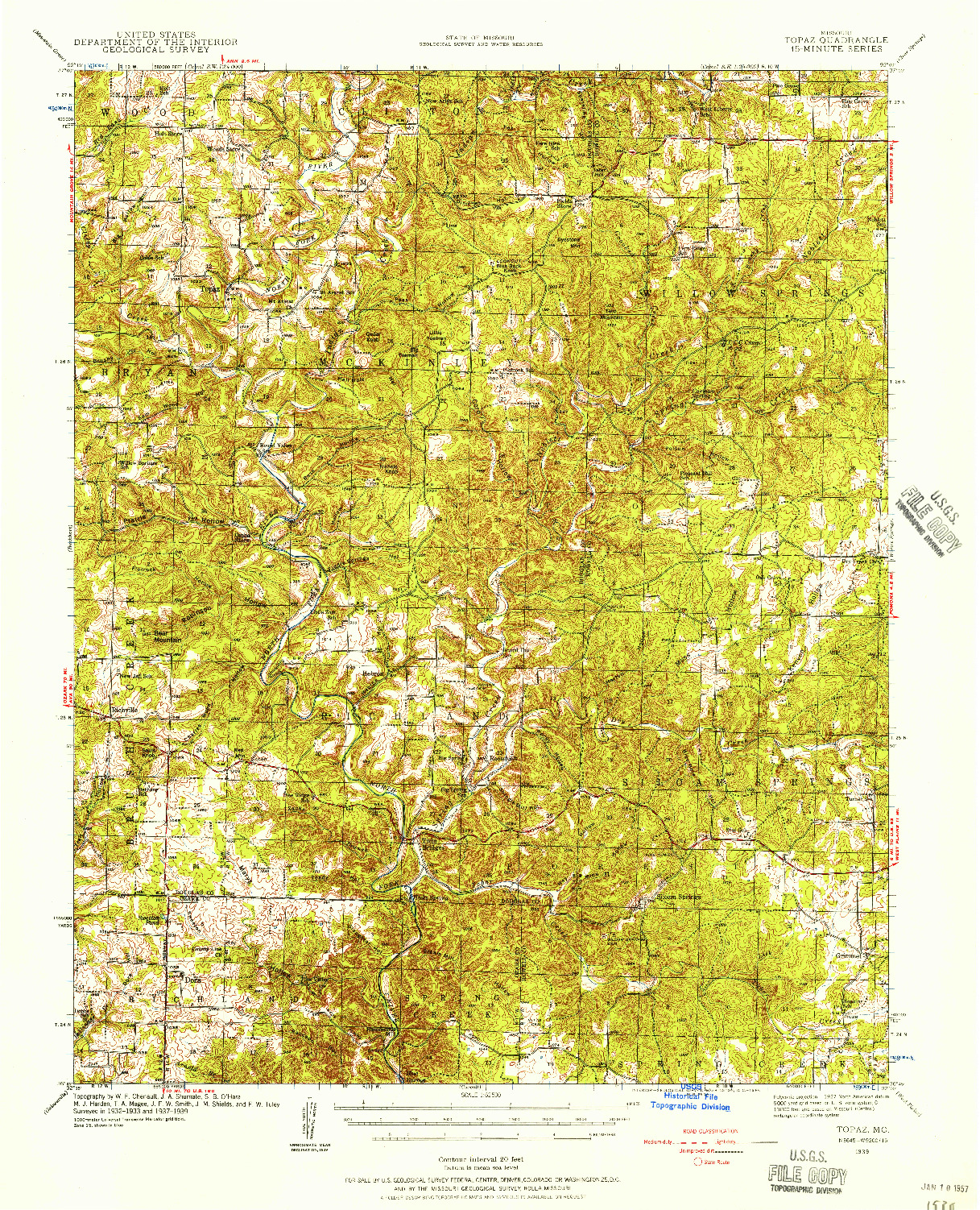 USGS 1:62500-SCALE QUADRANGLE FOR TOPAZ, MO 1939