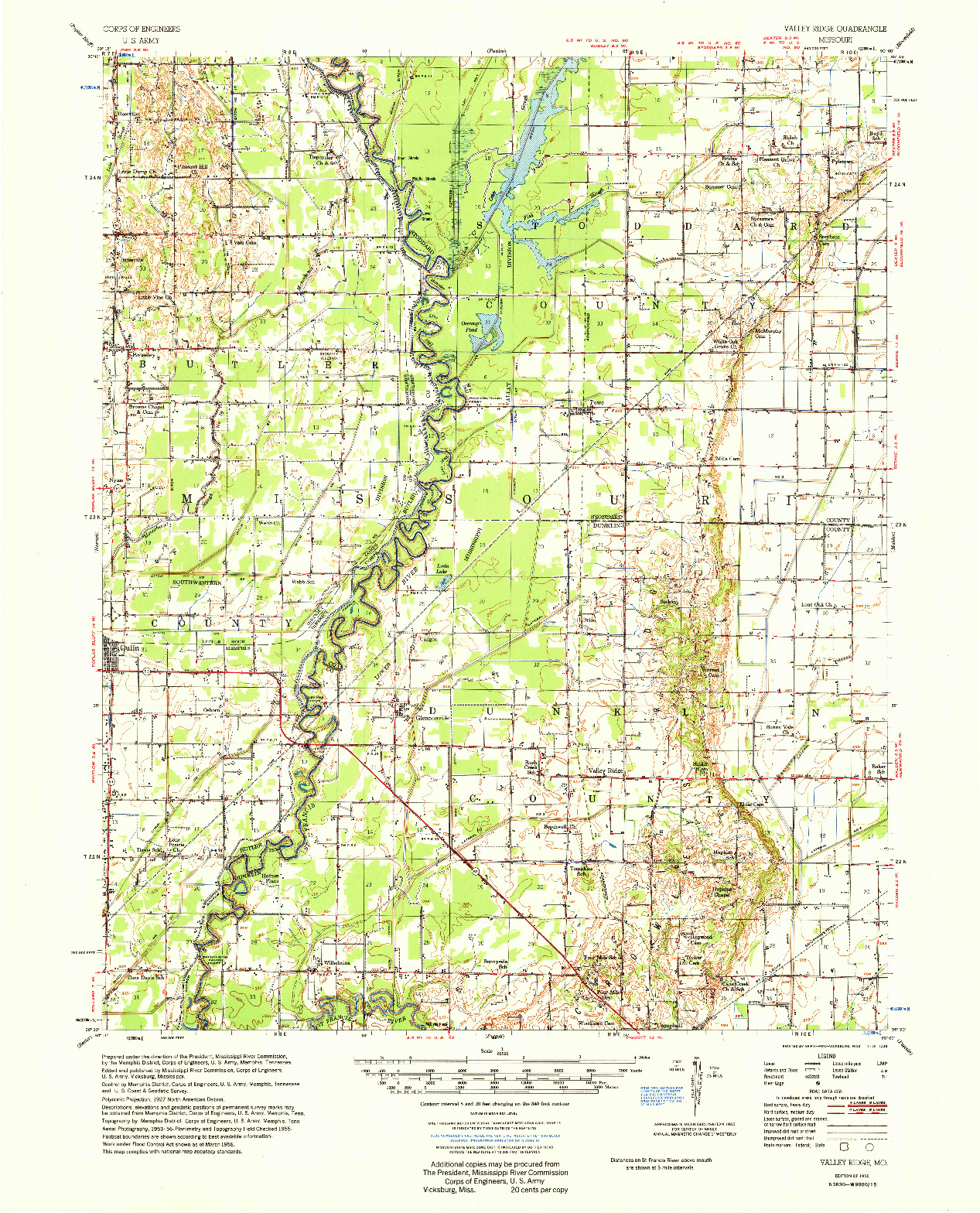 USGS 1:62500-SCALE QUADRANGLE FOR VALLEY RIDGE, MO 1956