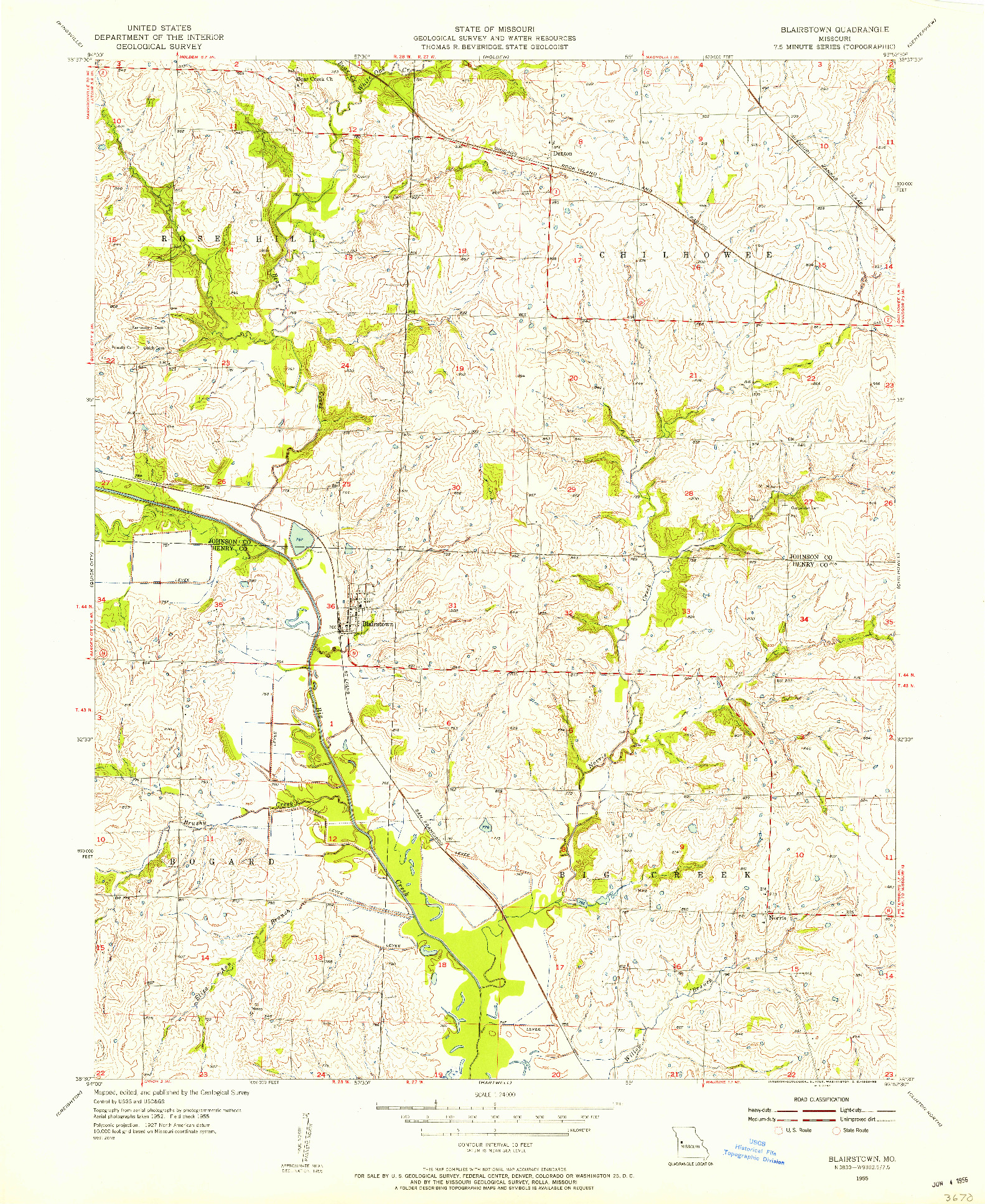 USGS 1:24000-SCALE QUADRANGLE FOR BLAIRSTOWN, MO 1955