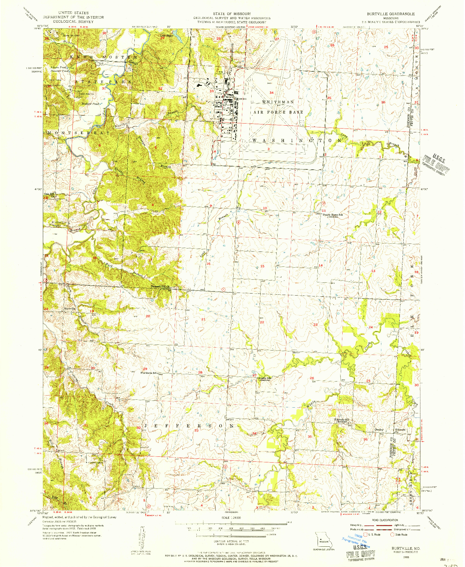 USGS 1:24000-SCALE QUADRANGLE FOR BURTVILLE, MO 1955