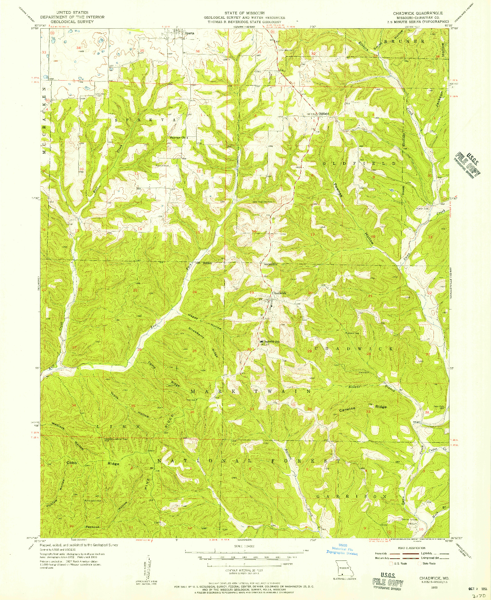 USGS 1:24000-SCALE QUADRANGLE FOR CHADWICK, MO 1955